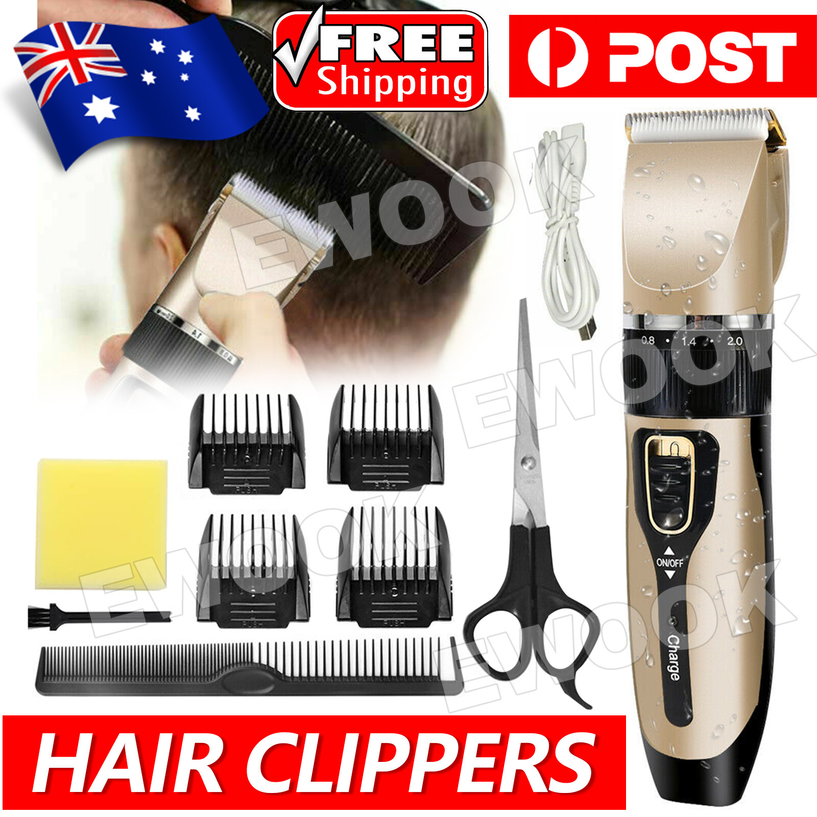 Professional Hair Clippers Men cordless trimmers washable Beard 9Pc As Picture