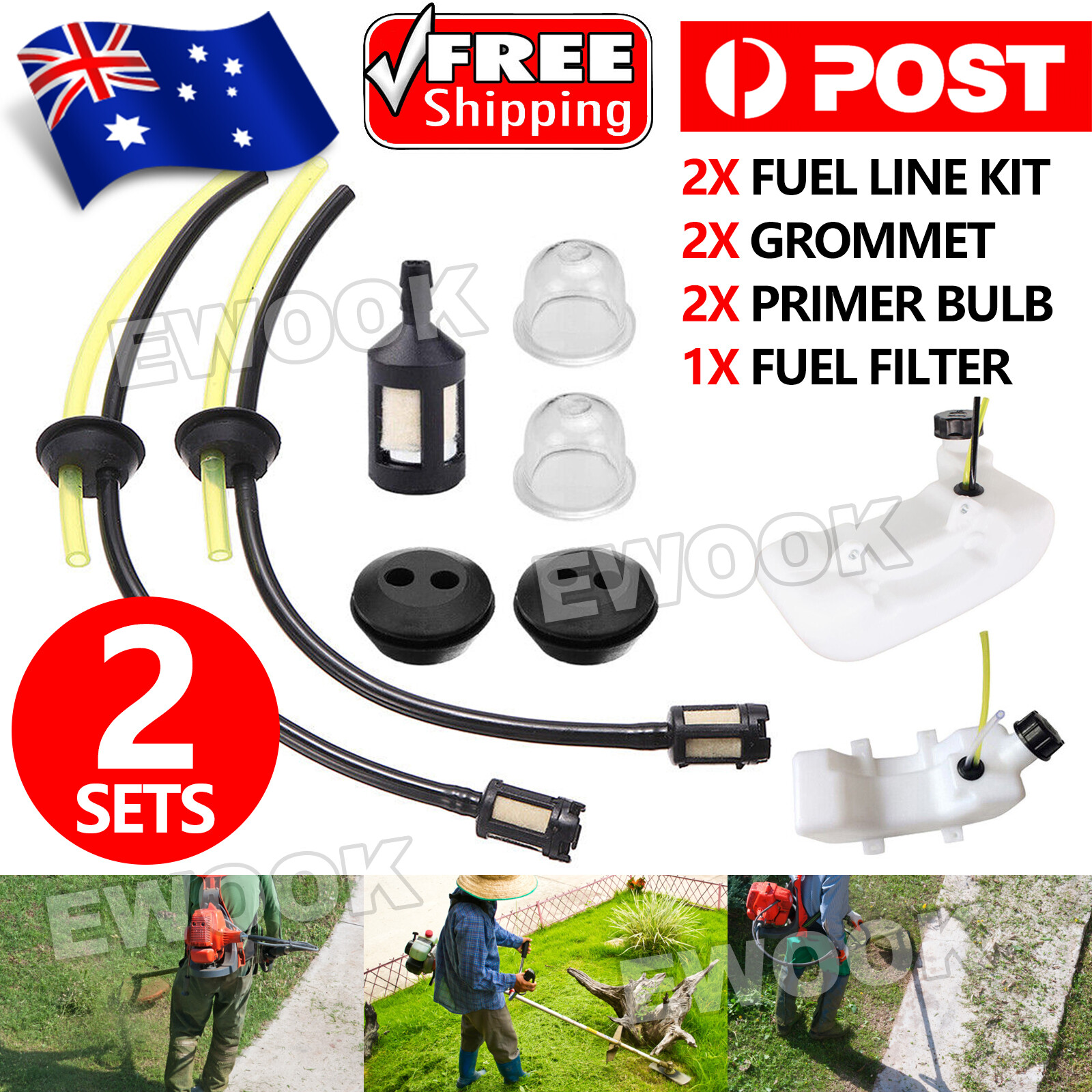 2 Set Whipper Snipper Line Trimmer Cutter Fuel Filter Hose Pipe Tank Kit AU as