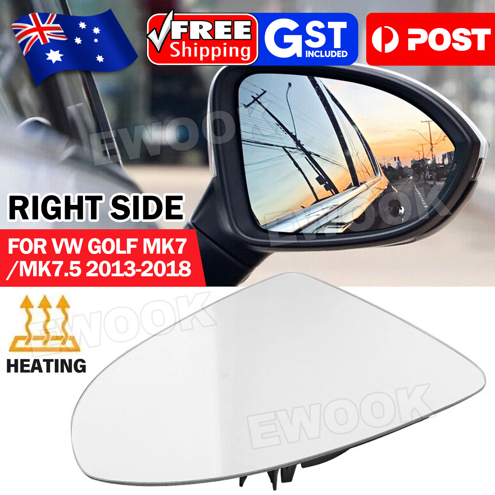 Right Driver Side Mirror Glass for VW GOLF MK7 MK7.5 2013-2018 Heated Back Base