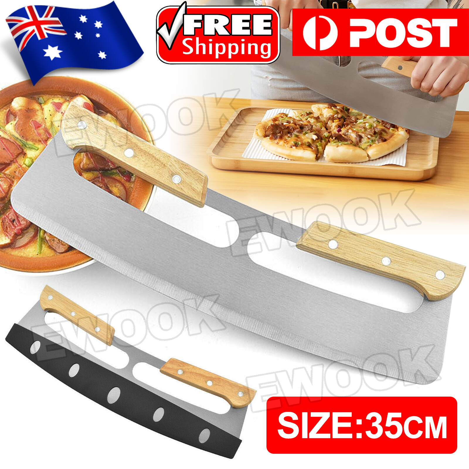 Kitchen Stainless Steel Pizza Cutter Rocker Blade Slicer 35CM Protective Cover