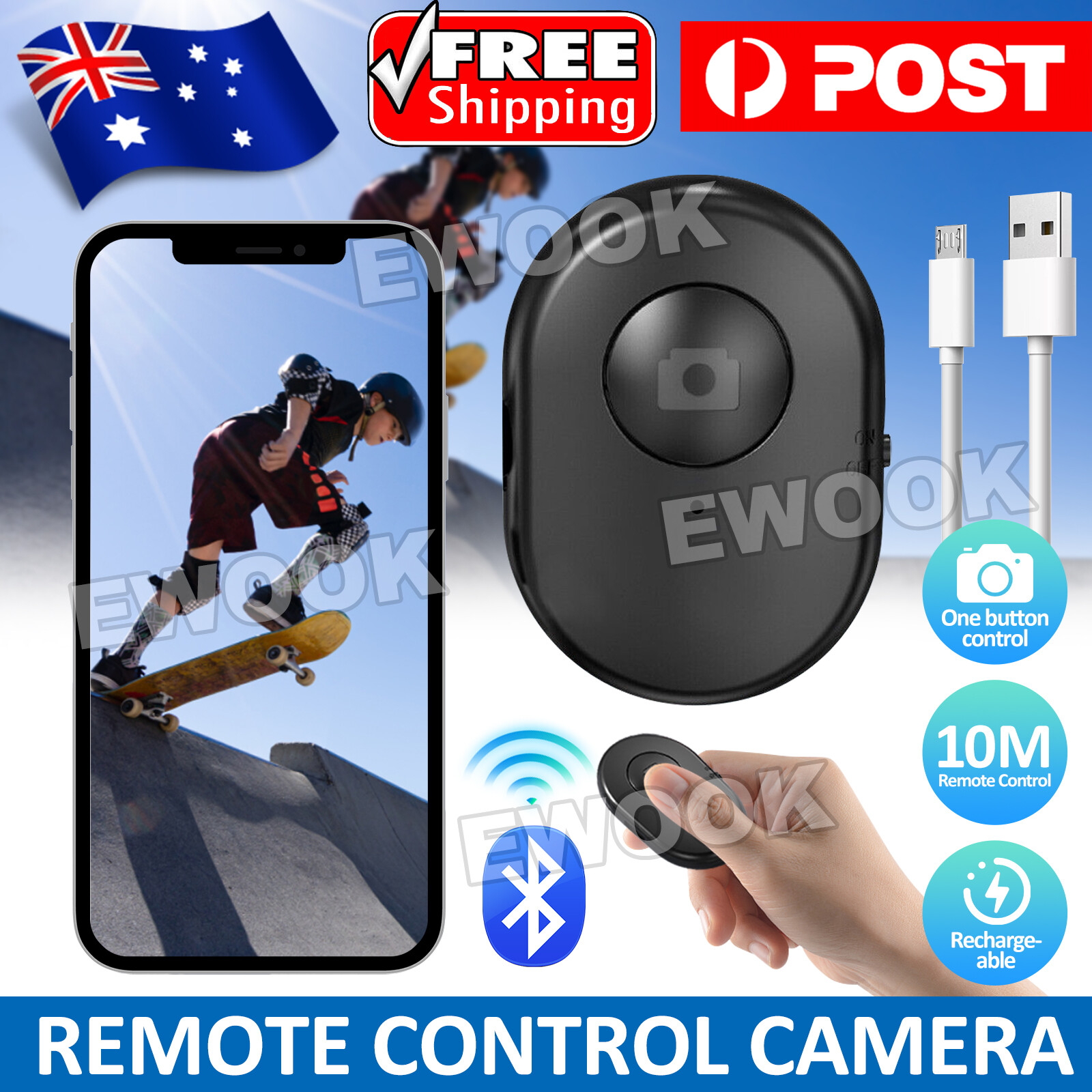 Rechargeable Wireless Bluetooth Remote Control Camera Shutter For iPhone AU Dose