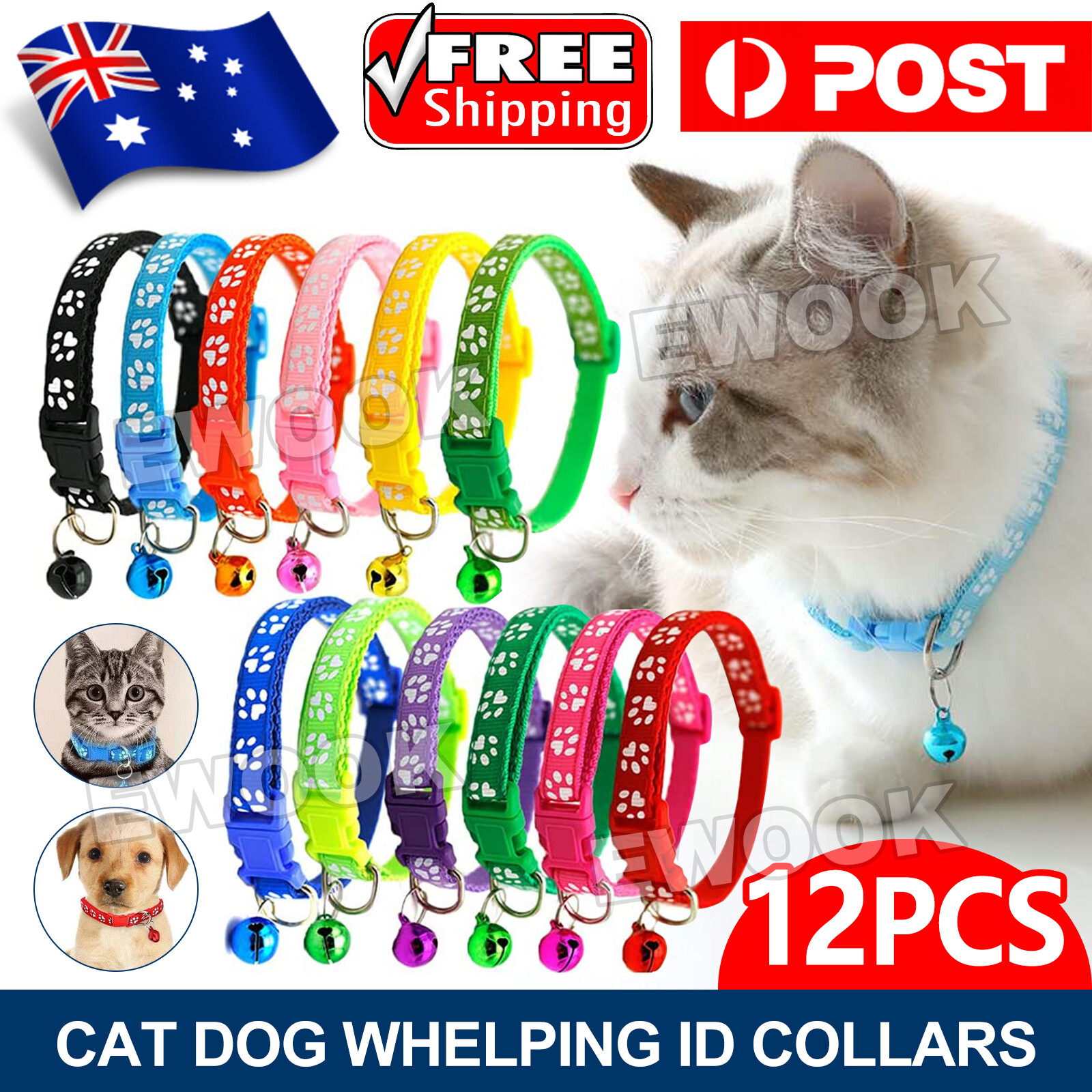 Unbrand 12 PCs Whelping ID Dog Cat Collar Bell Colours Pet Puppy Kitten AU Nylon