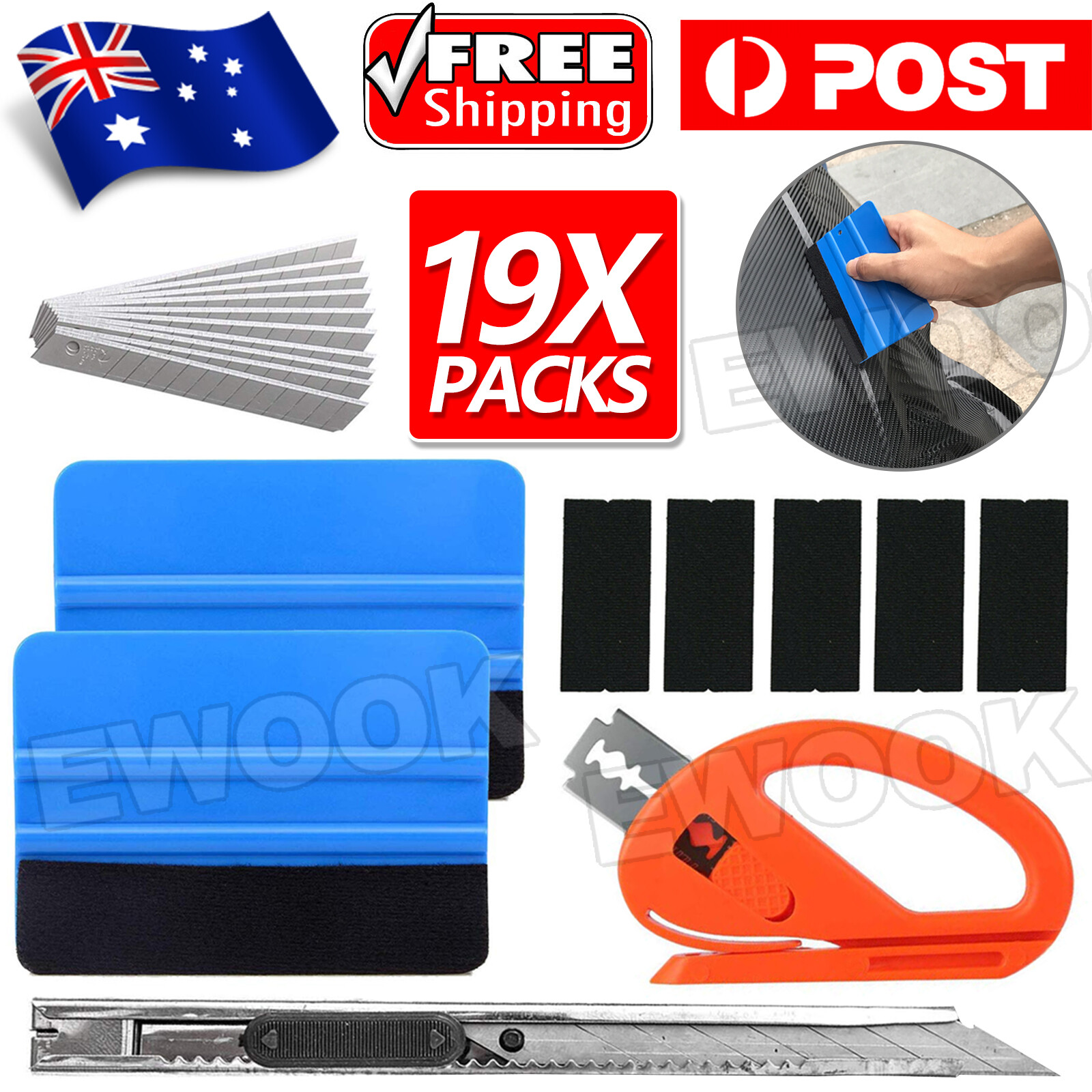 Car Wrap Vinyl Tools Kit 19 Film Wrapping Carbon Fibre Squeegee Safety Cutter AU