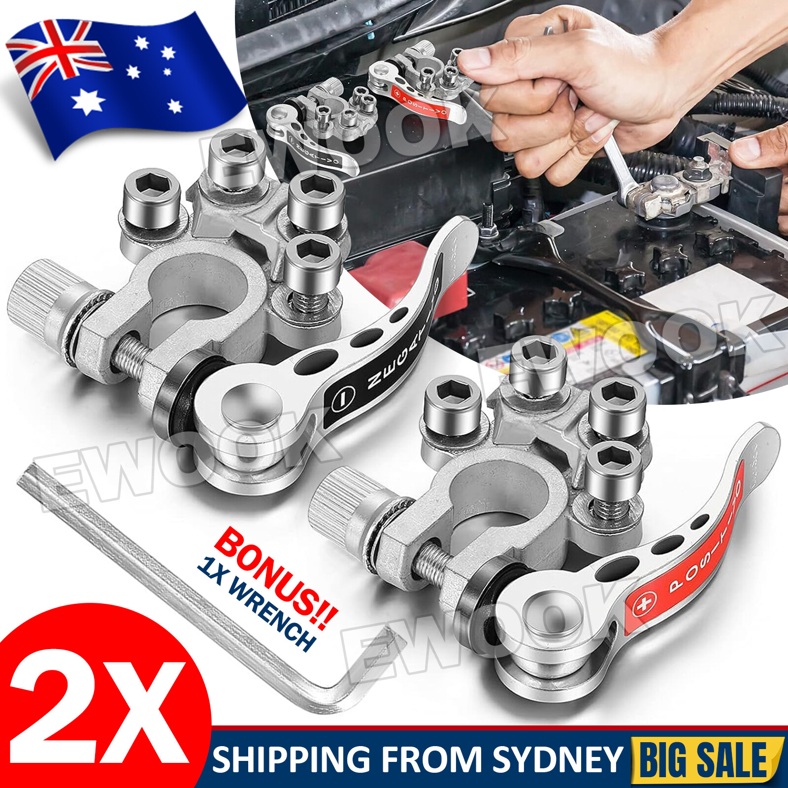 2x 12V 4-Way Battery Terminal Connectors Clamp Car Marine Caravan Quick Release