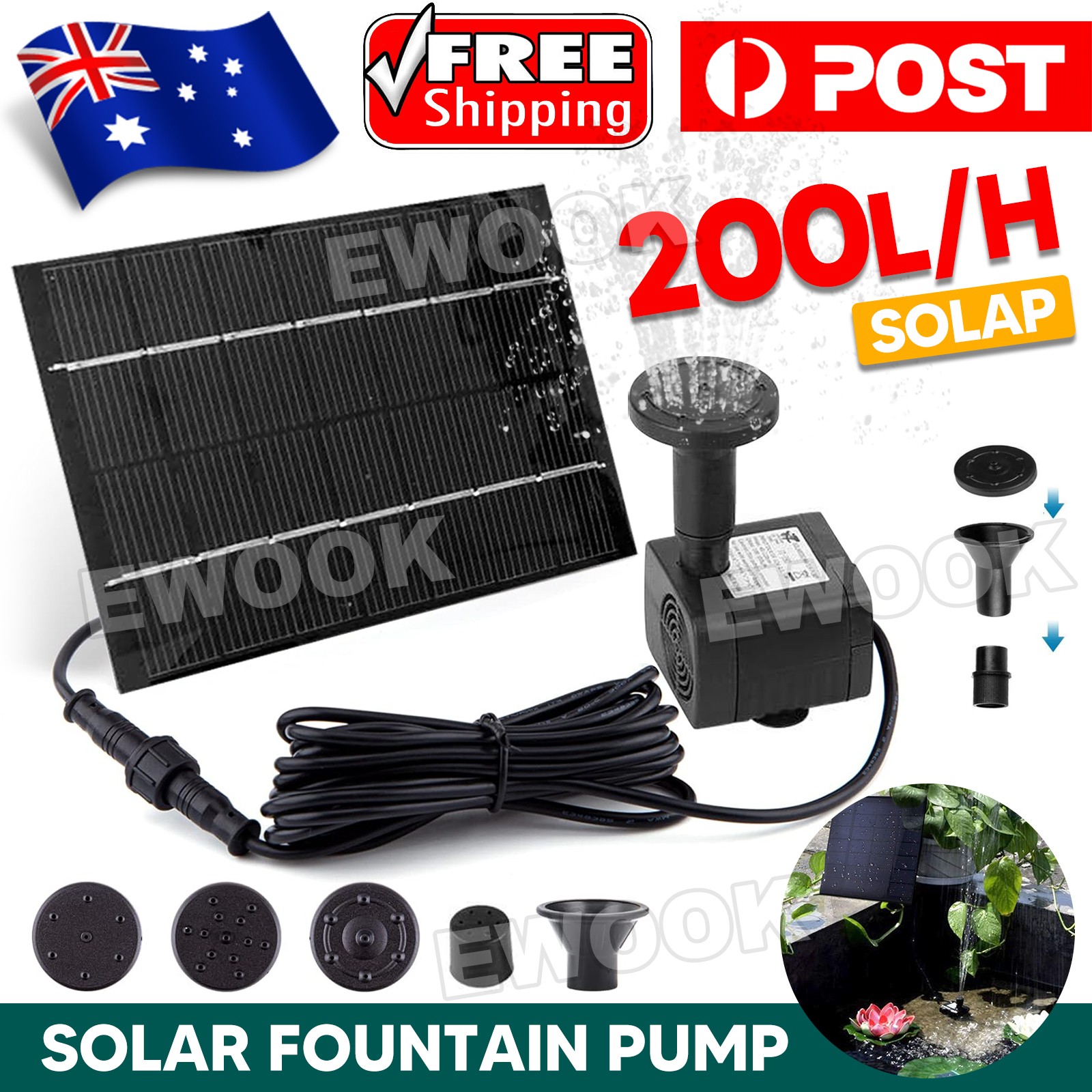 Solar Pond Pump Power Fountain Submersible Water Garden Pool Feature Kit Panel