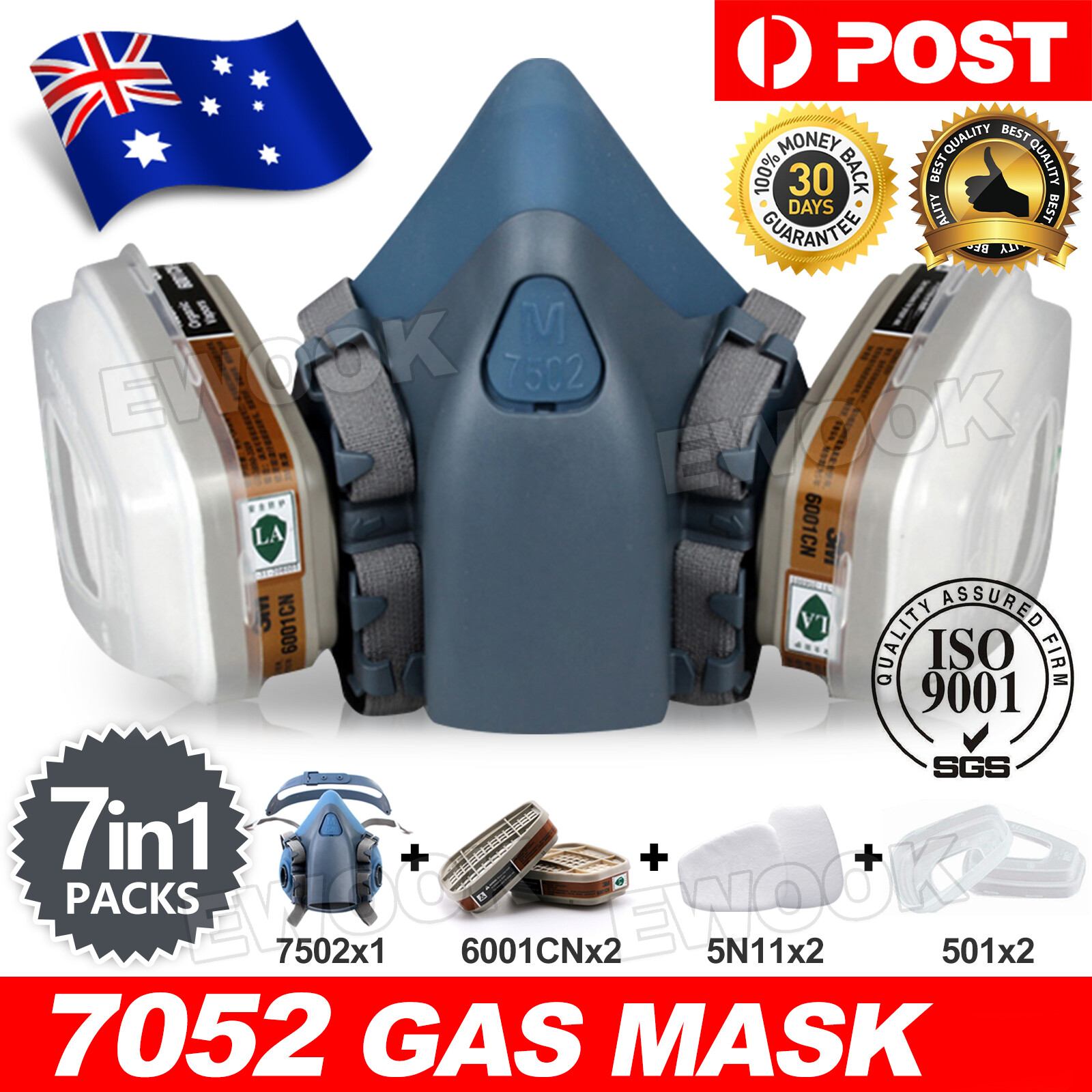 7502 Piece Suit Half Face Respirator Painting Spraying Mouth Gas Mask As Picture