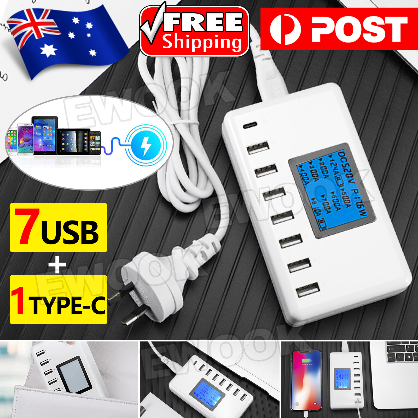 USB Hub Charging Station 8 port Phone Charger Multi Dock Power Adapter Wall for