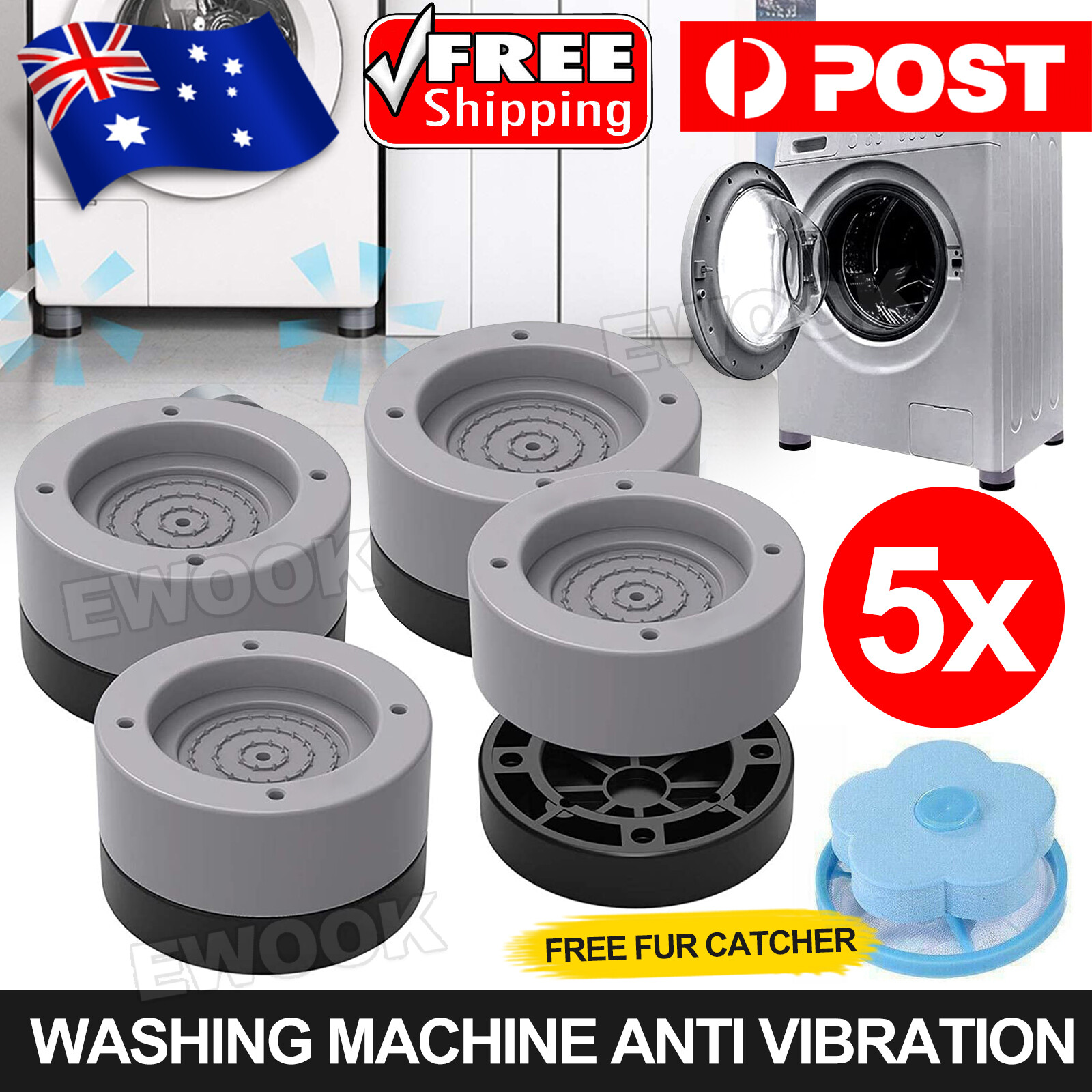 5pcs Anti Vibration Feet Pad Mats Washing Machine Non Slip Shock Proof Laundry