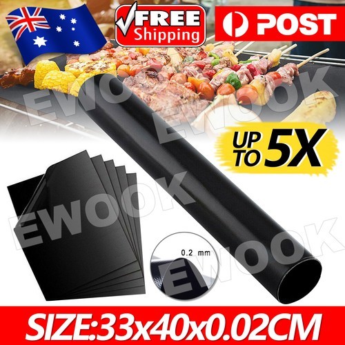 5Pcs Reusable BBQ Grill Mat Bake Cooking Sheet Non-Stick Pad Heavy Duty Easy as