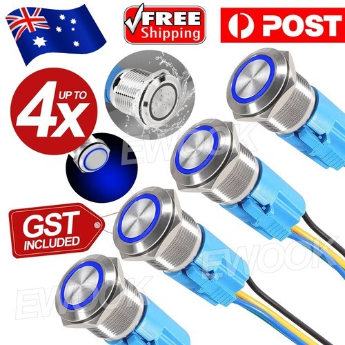 2-4PCS 12V 16mm Car Boat Push Button Metal Momentary Switch LED Light Waterproof