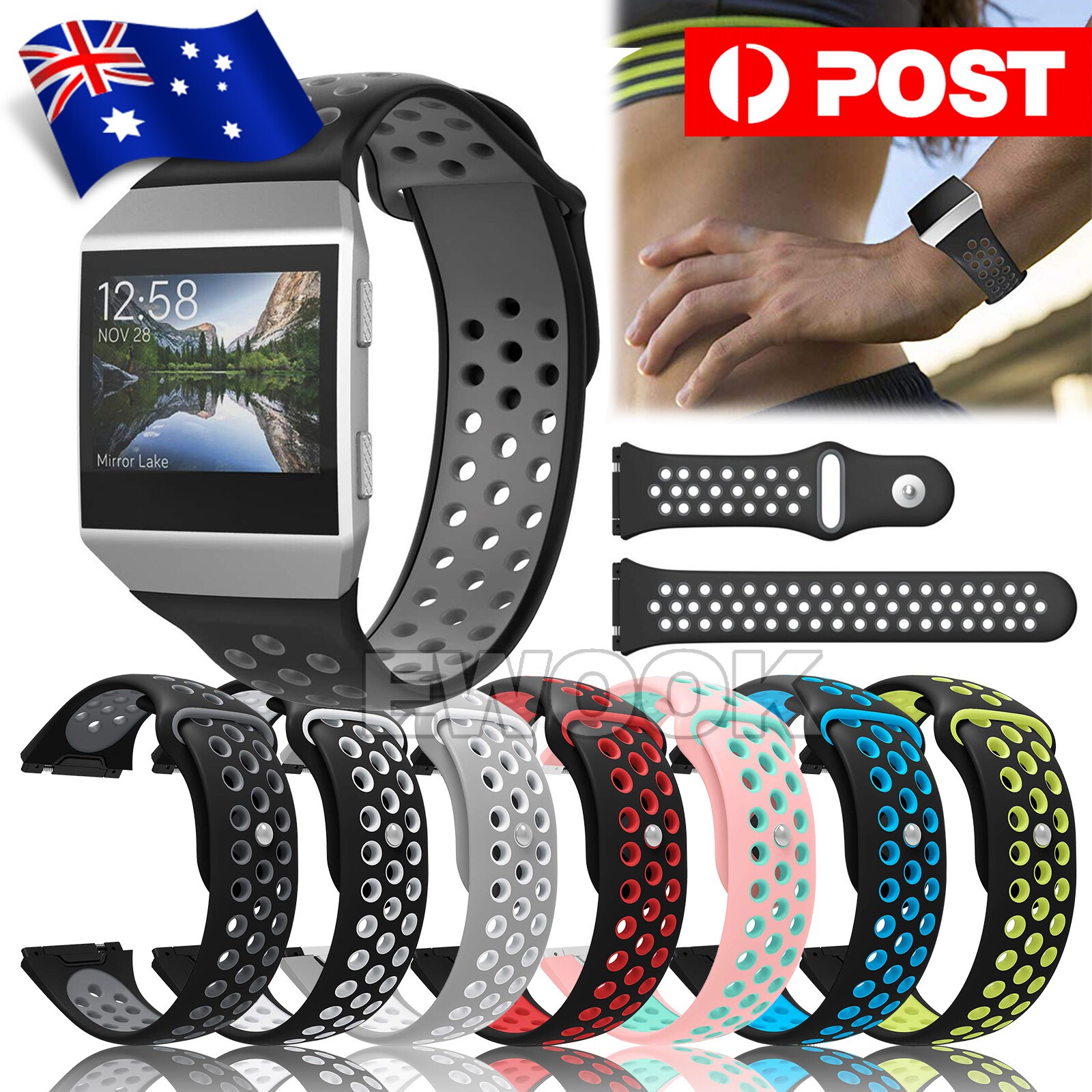 For Fitbit Ionic Strap Silicone Sports Watch Replacement Band Large OZ Pink Mint