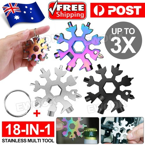 18 in 1 Stainless Multi-tool Snowflake Keychain Wrench Screwdriver Bottle Opener