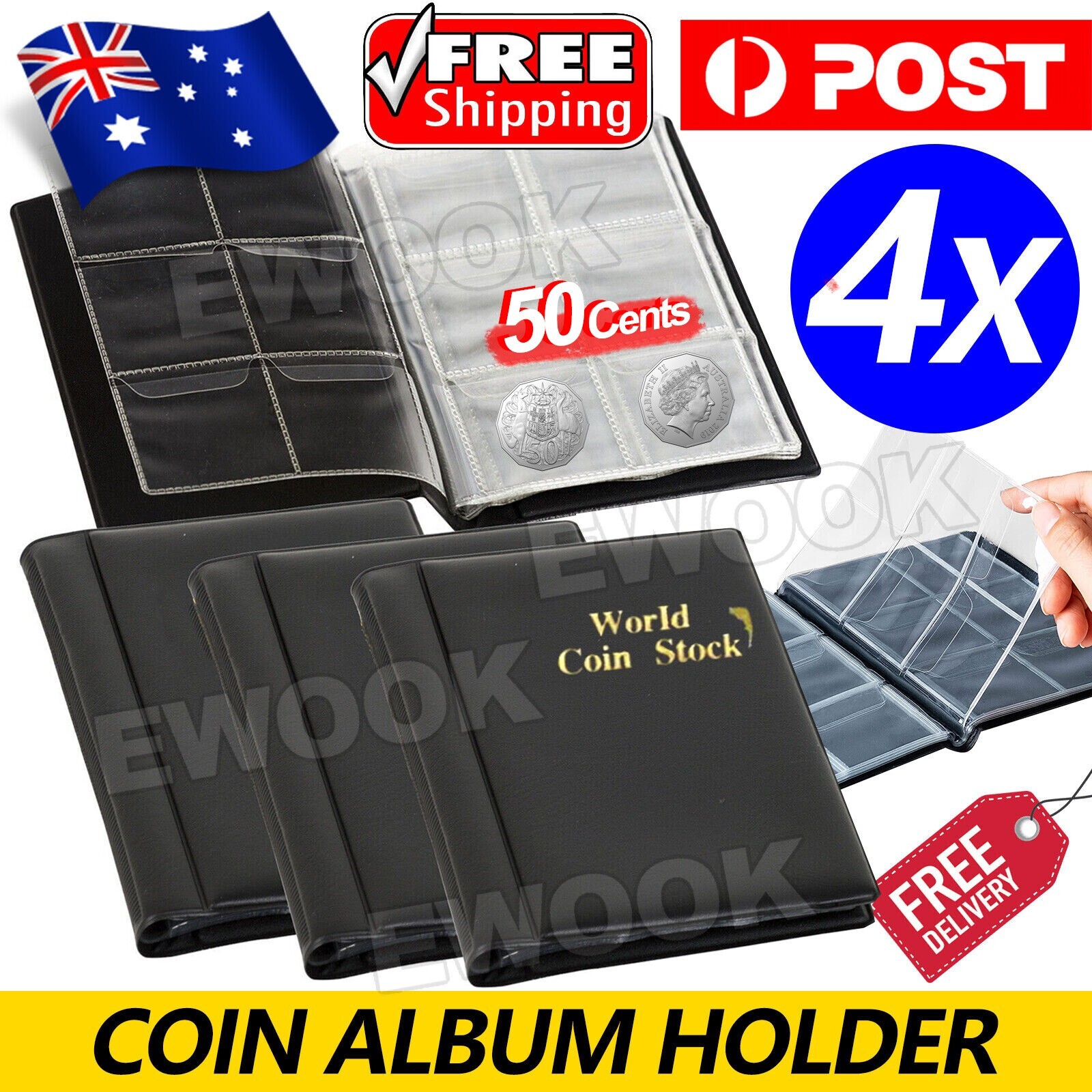 4X Coin Stock Holder Money Storage Penny Collection Album Book 240 Pockets 50 15