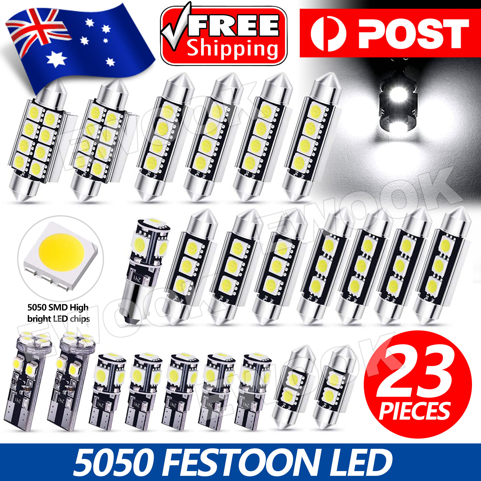 23x Car 12v LED Festoon Interior White Light Bulb 5050 5smd Auto Dome Globe ALL