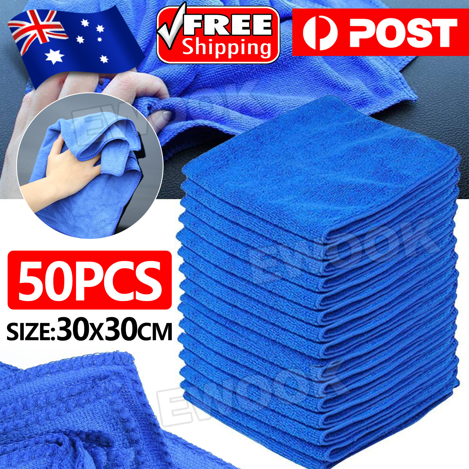 50PCS Blue Microfibre Cloths Car Cleaning Detailing Towels Washing Duster 50 as
