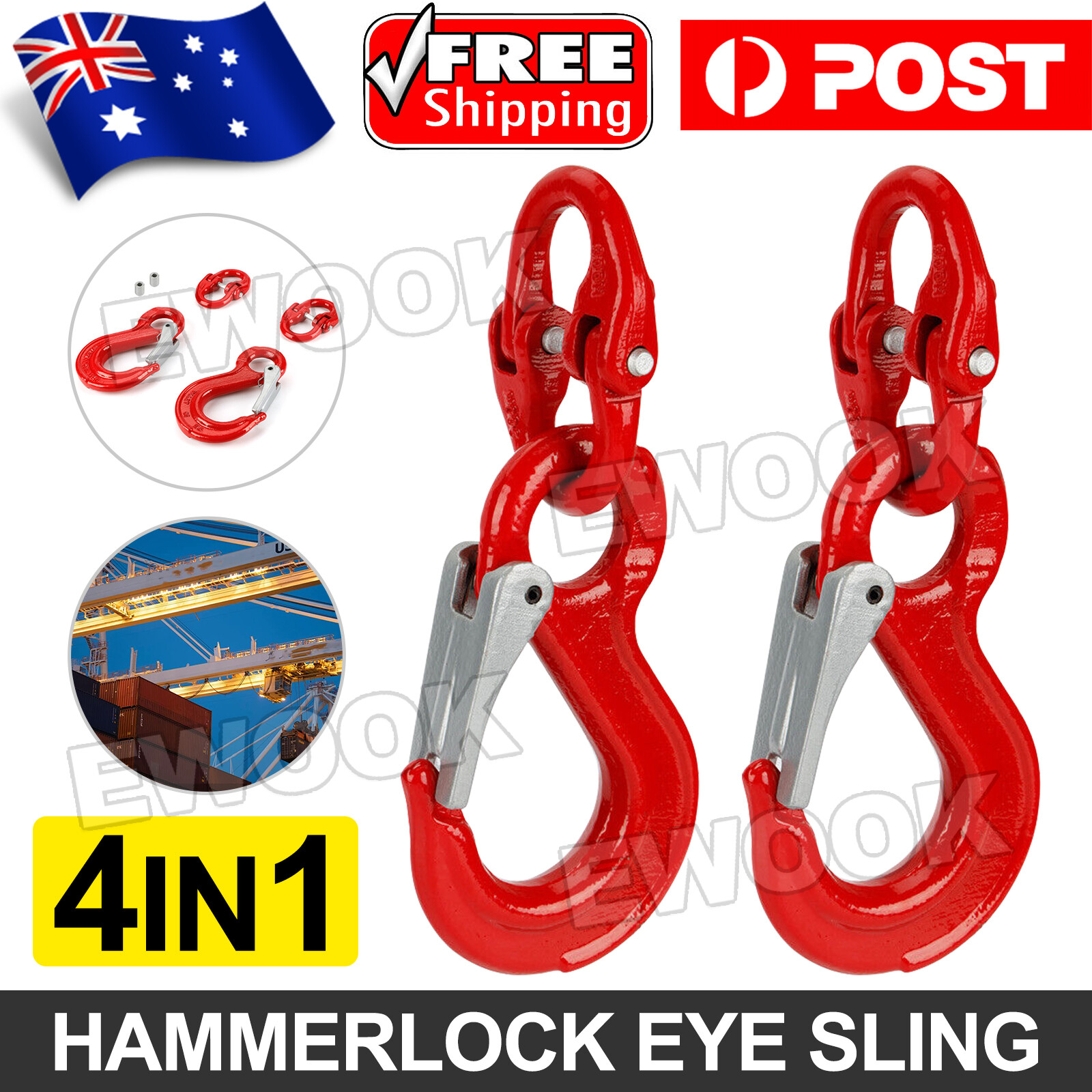 4IN1 8mm Hammerlock Eye Sling Hook Safety Chain Caravan Trailer Connect Extend