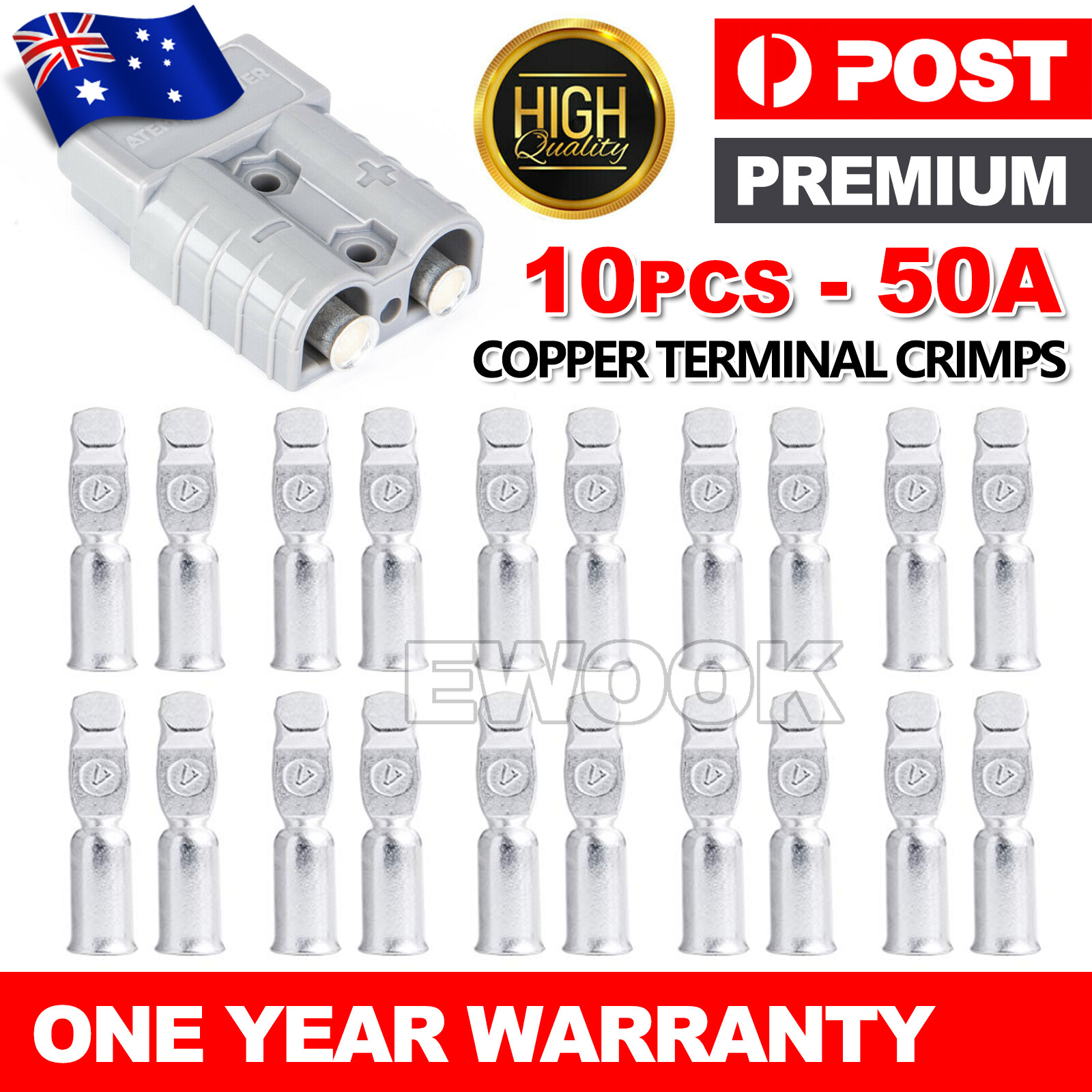 10x 50Amp Copper Terminals Connector For 50a Anderson Style Plugs Contacts AU