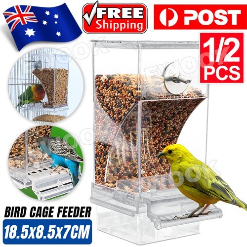2pcs Mess Bowl Auto Cage Bird Feeder Cup Automatic Parrot Canary Cockatiel Clear