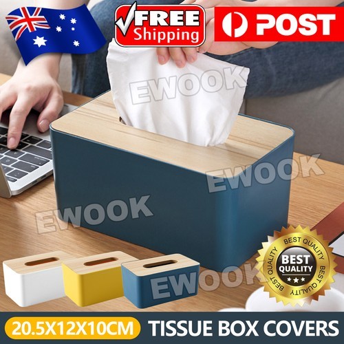 Tissue Box Dispenser Paper Storage Holder Napkin Case Organizer Wooden Cover AU