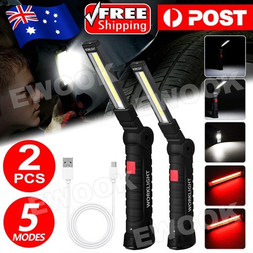 USB Rechargeable COB LED Work Light Magnetic Hand Torch Inspection Flashlight AU