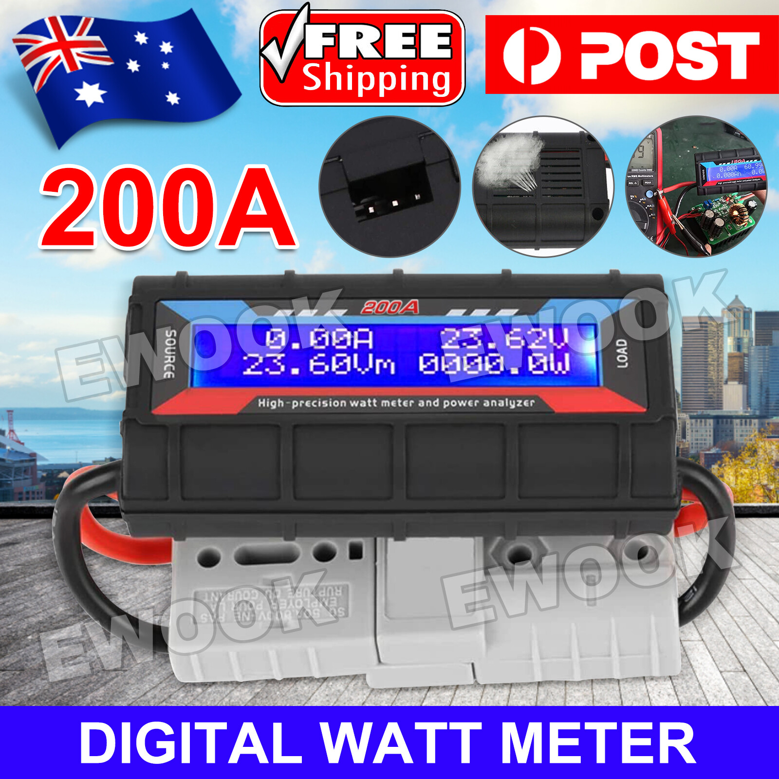 200AMP Volt Watt Meter Digital DC Caravan Solar Power Analyzer Anderson 12V Test