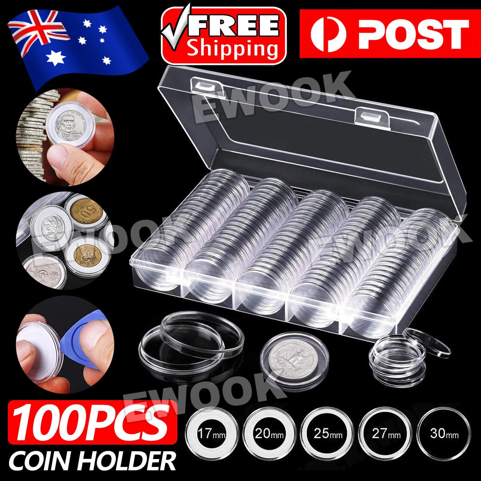 100PCS Australian Coin Collection Cases Capsules Holder Round Storage Album Book