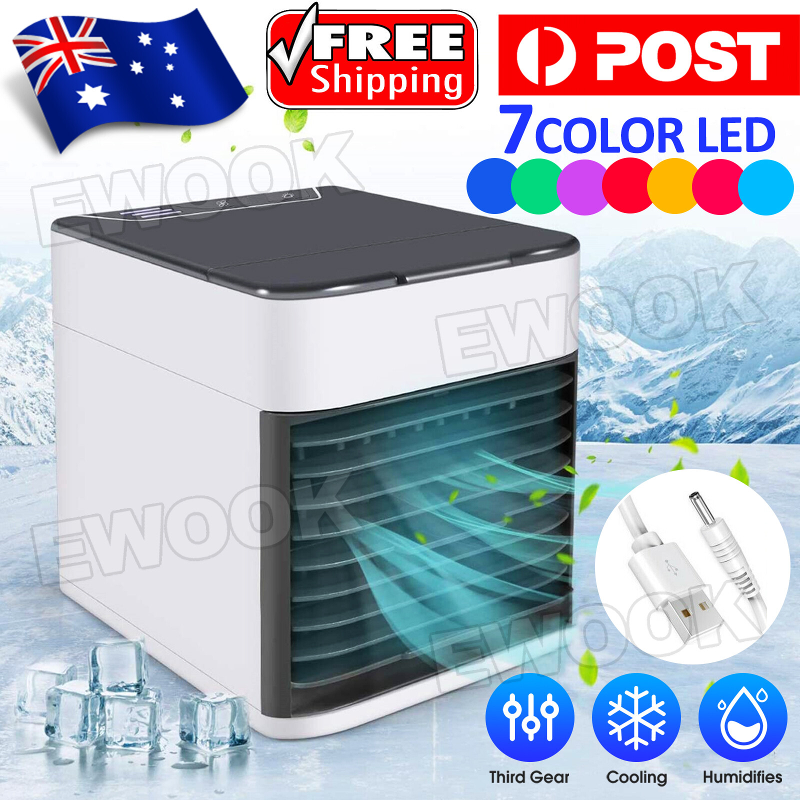 Portable Mini Air Cooler Fan Conditioner Cooling Humidifier AC AU STOCK USB ABS