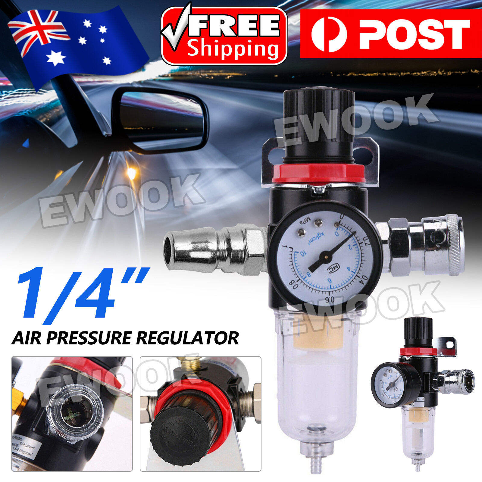 1/4 Air Pressure Regulator Compressor Moisture Trap Filter Oil Water Separator