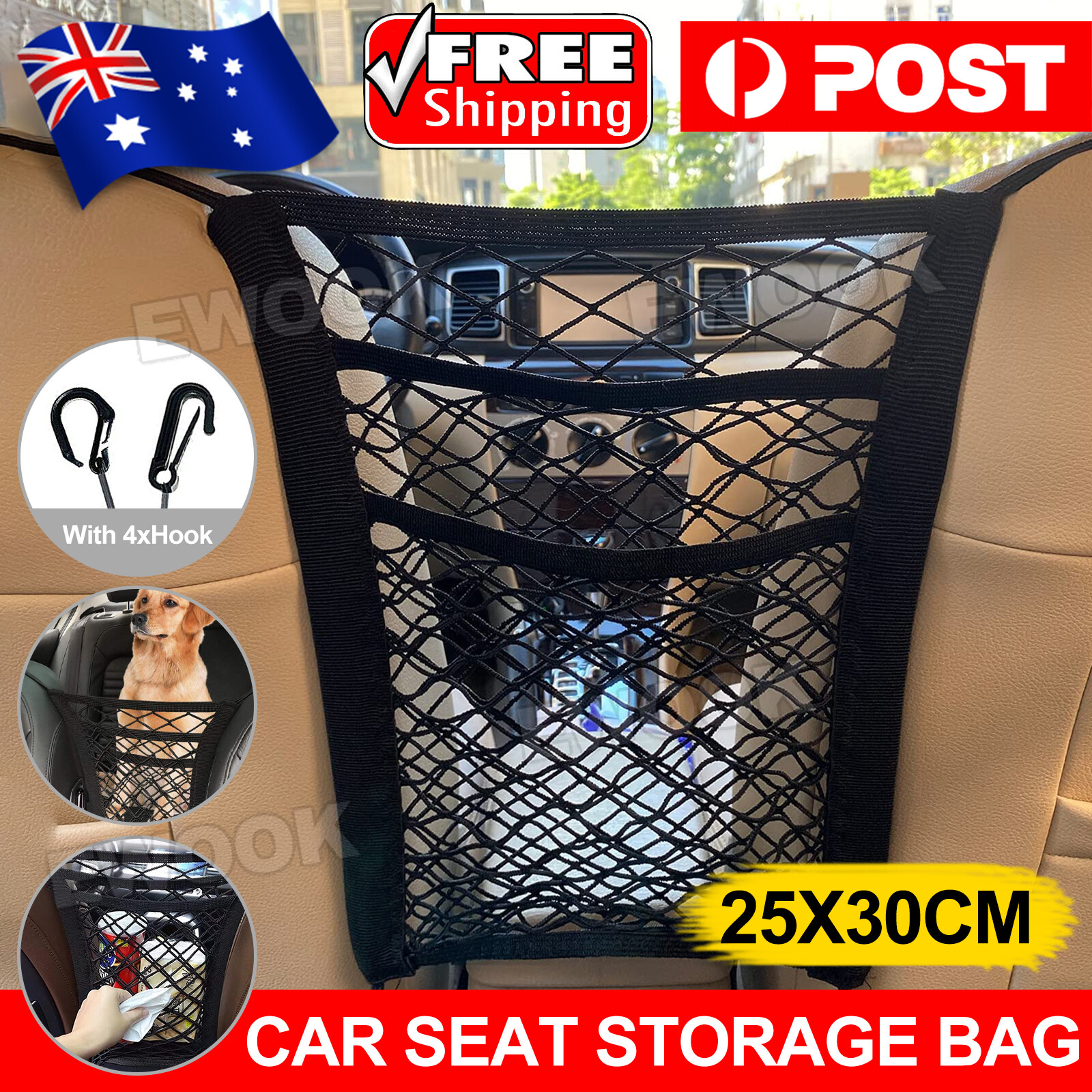 Universal Car Truck Seat Mesh Tidy Storage Net Bag Organizer Holder Multi-Pocket