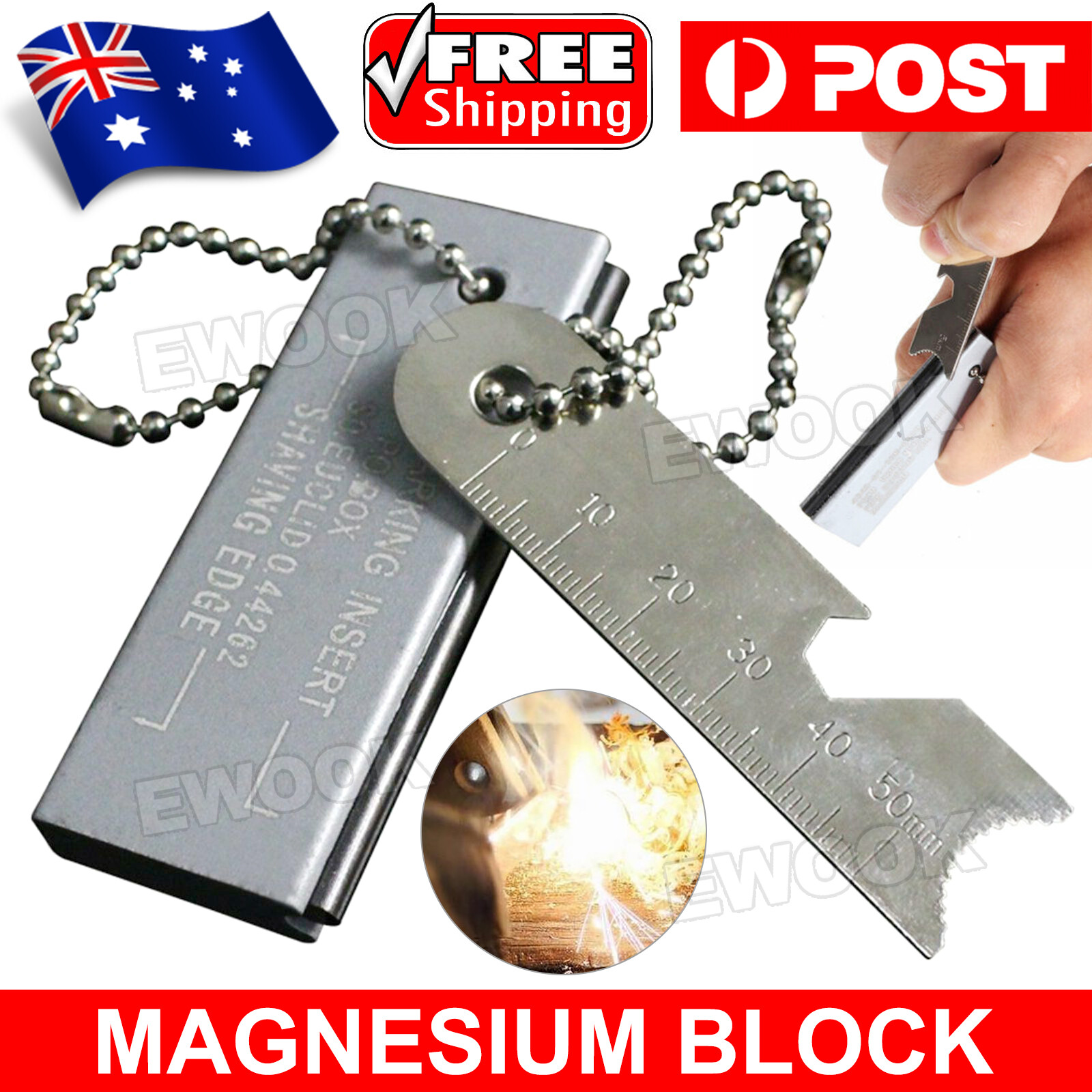 Magnesium Block Flint Military Fire Starter Striker Firestarter Army Survival As