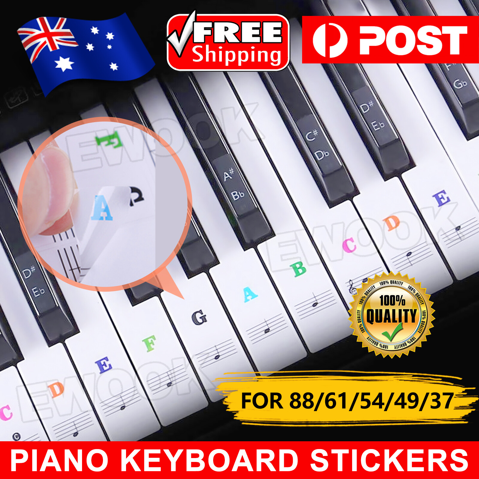 5 in 1 Universal Piano Learner Music Keyboard Sticker 37/49/54/61/88 Key Note As
