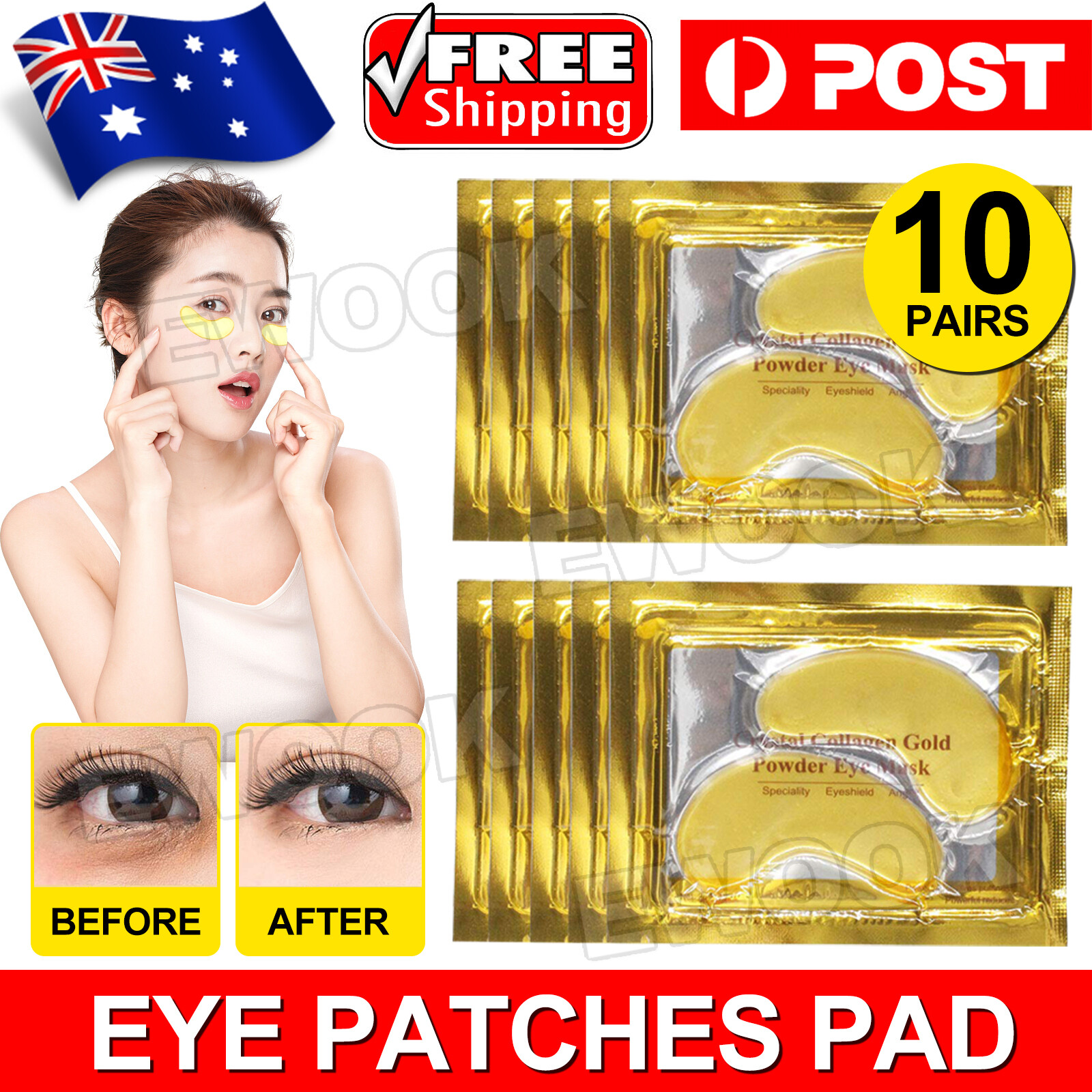 20PCS Eye Patches Pad Mask Gold Gel Anti-Wrinkle Dark Circle Collagen Under None