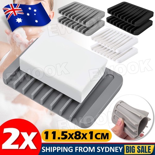 2X Silicone Soap Dish Holder Rack Tray Plate Saver Storage For Bathroom Box 11.5