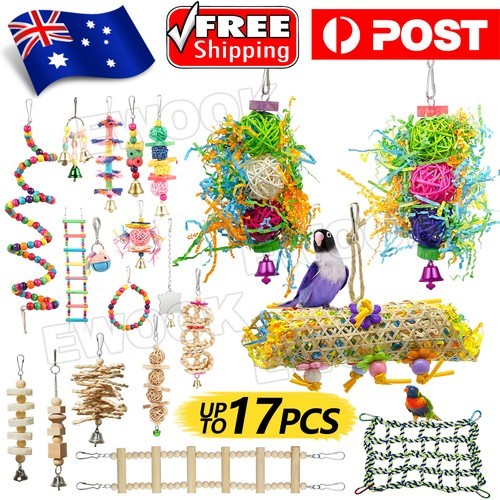 Bird Chewing Toy Medium Hanging Wooden Parrot Swing Cage Bite Supplies Shredding