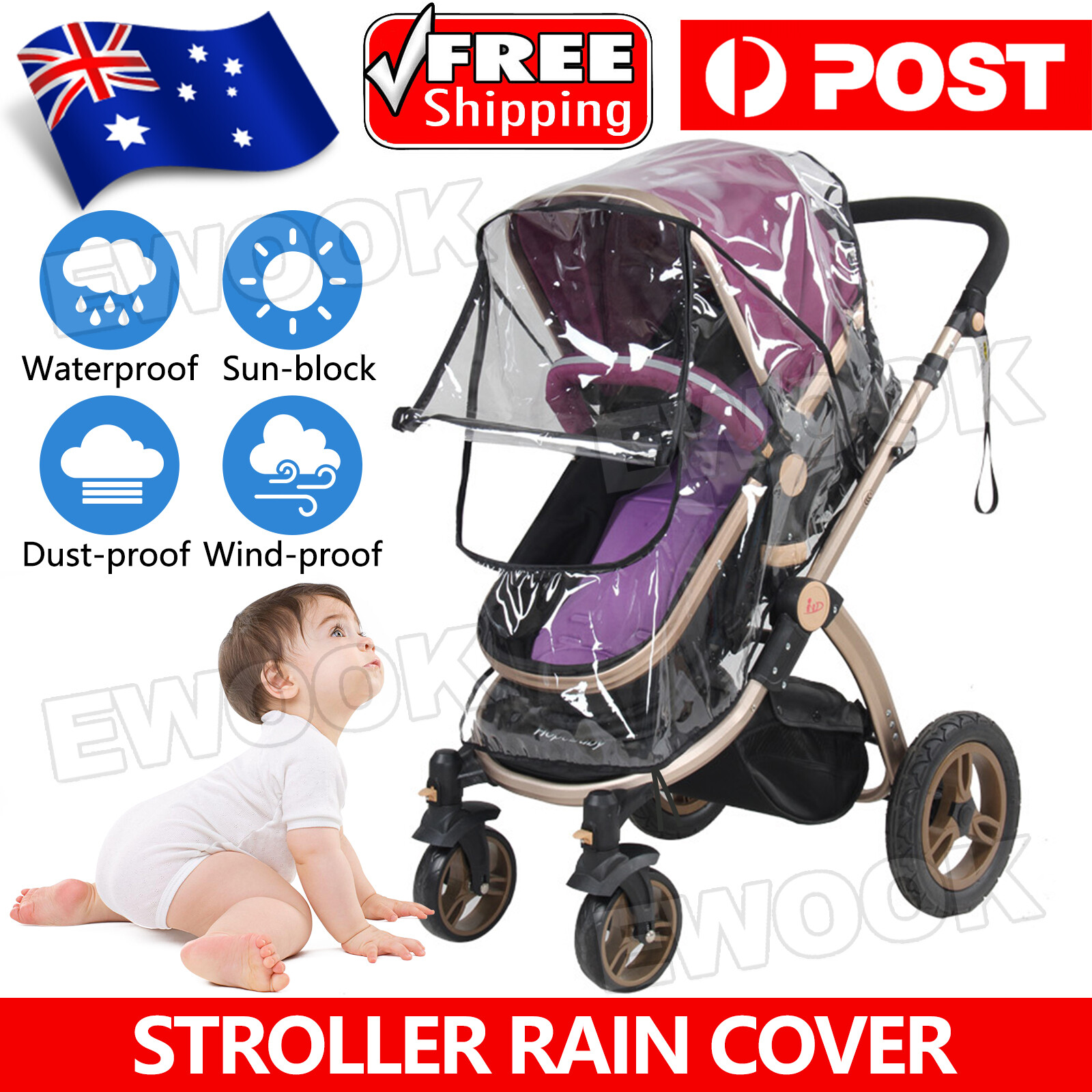 Universal Rain Cover for Pushchair Stroller Baby Buggy Weather Shield Pram UV 55
