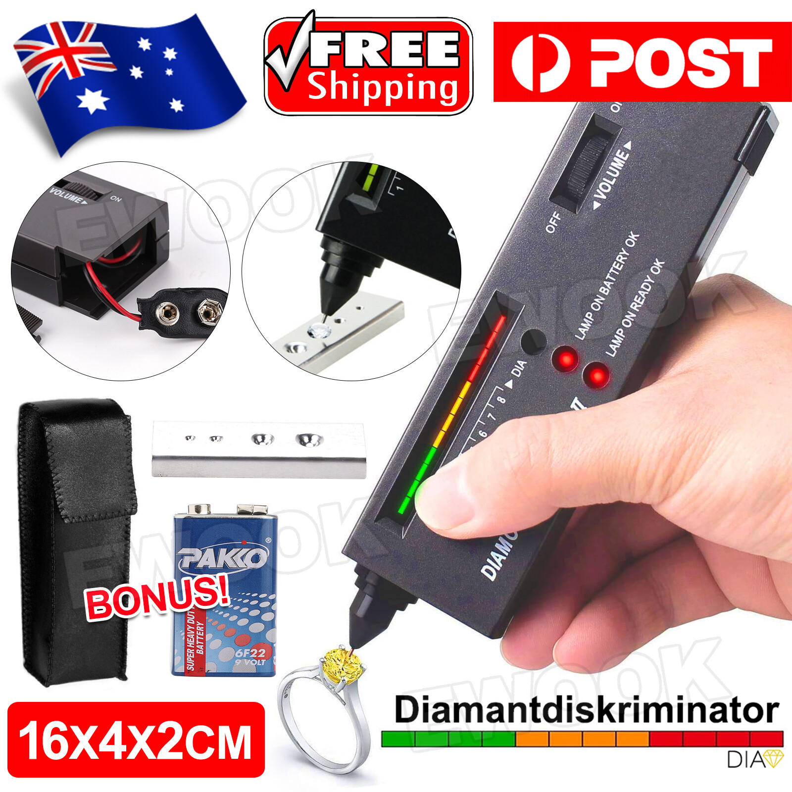 V2 Diamond Tester Selector Gemstone Tool Gems Jewelry Test LED Audio Black As