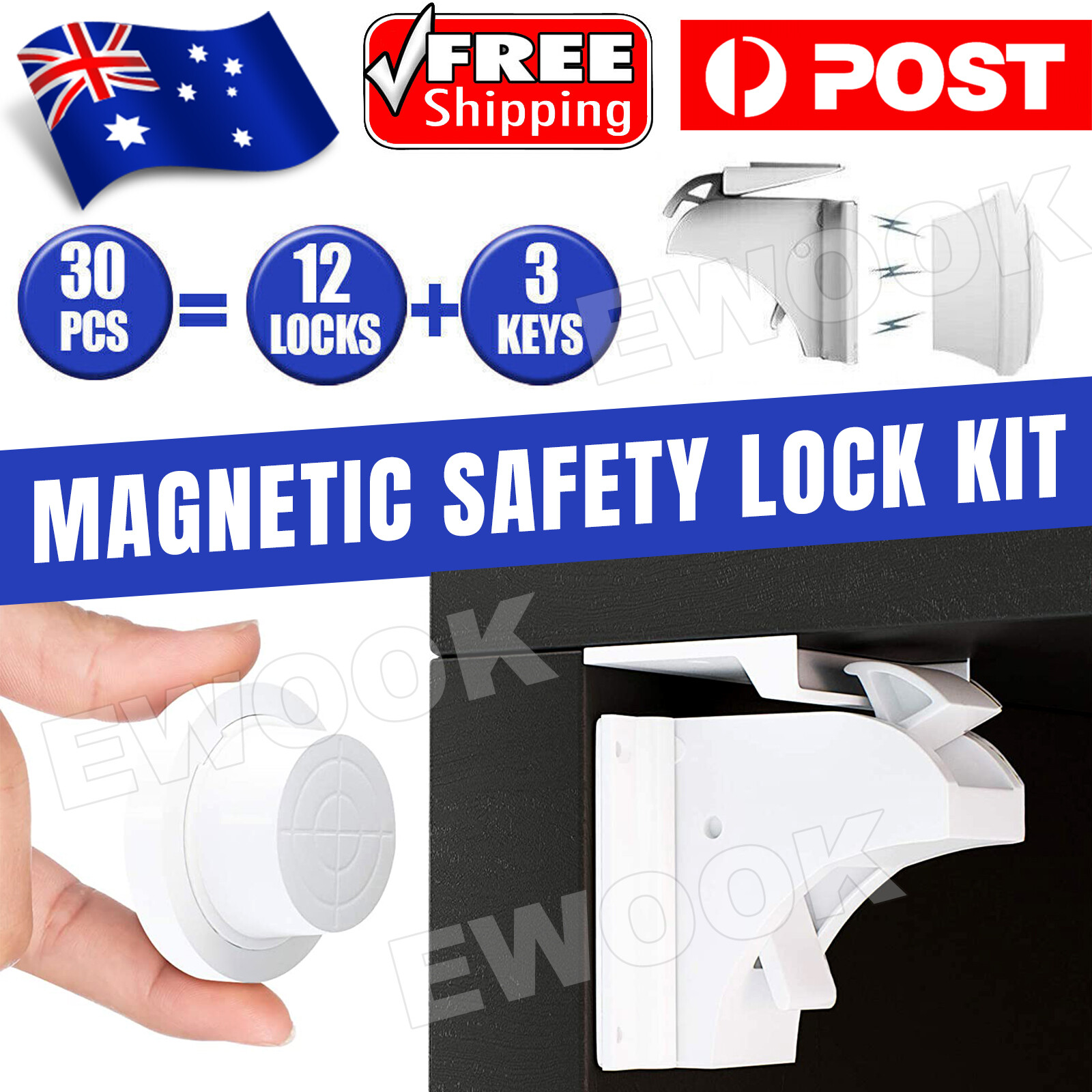 Unbrand 30PCS Magnetic Drilling Cabinet Drawer Cupboard Baby Kids Safety Locks