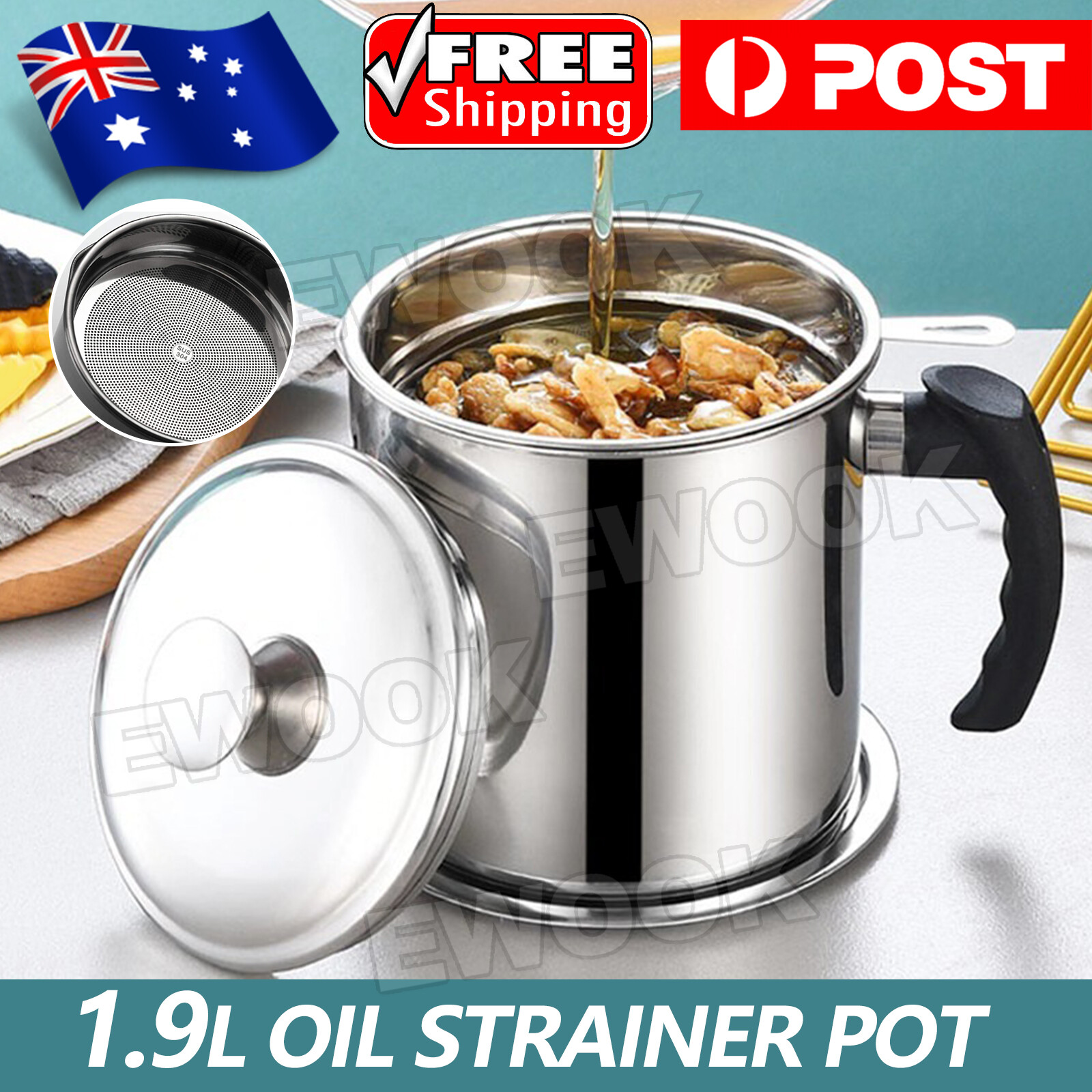 Stainless Steel Oil Strainer Pot Container Jug Storage Can Filter Cooking Grease