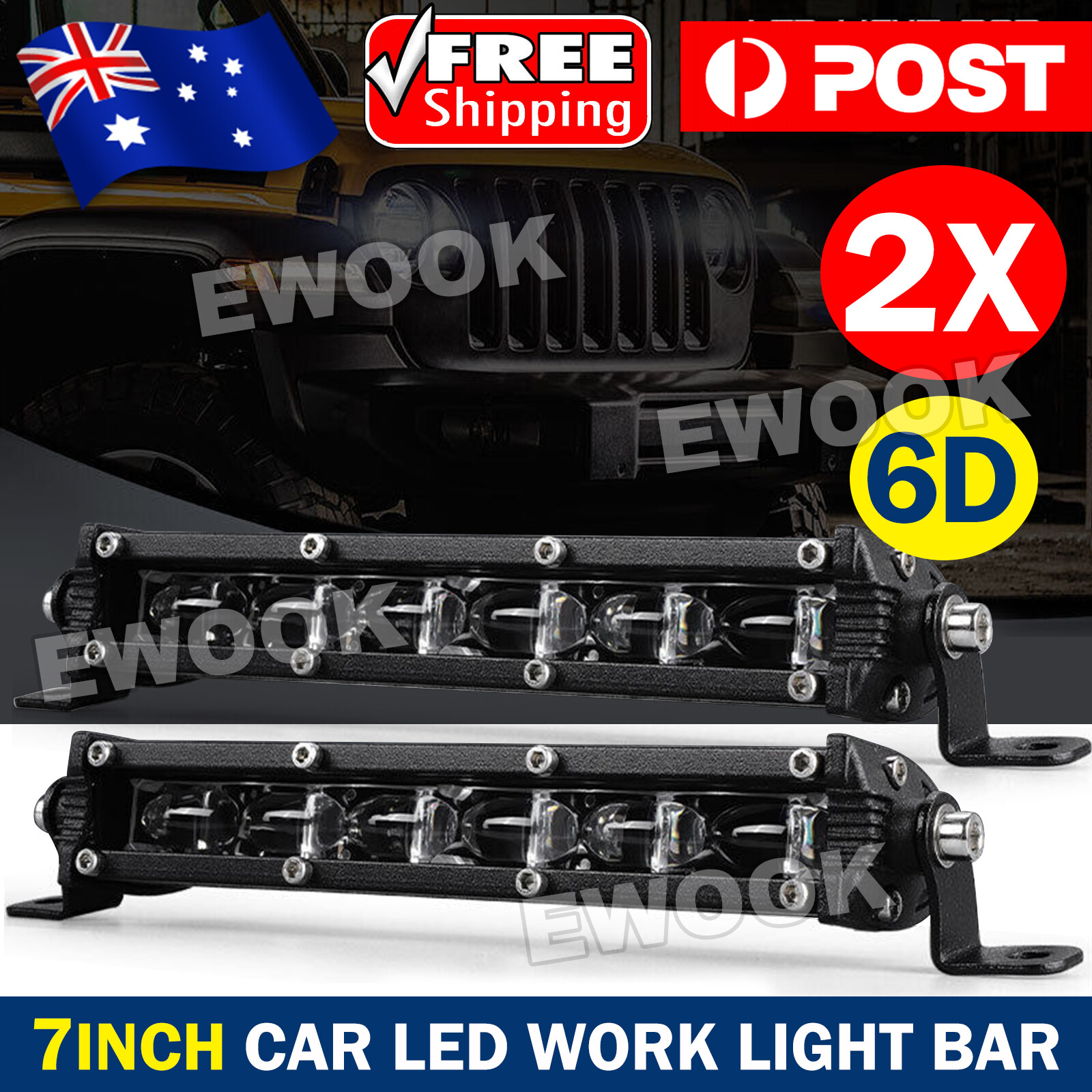2PCS 7Inch LED Light Bar Slim Row Driving Beam Offroad Work Lamp Excavator Truck