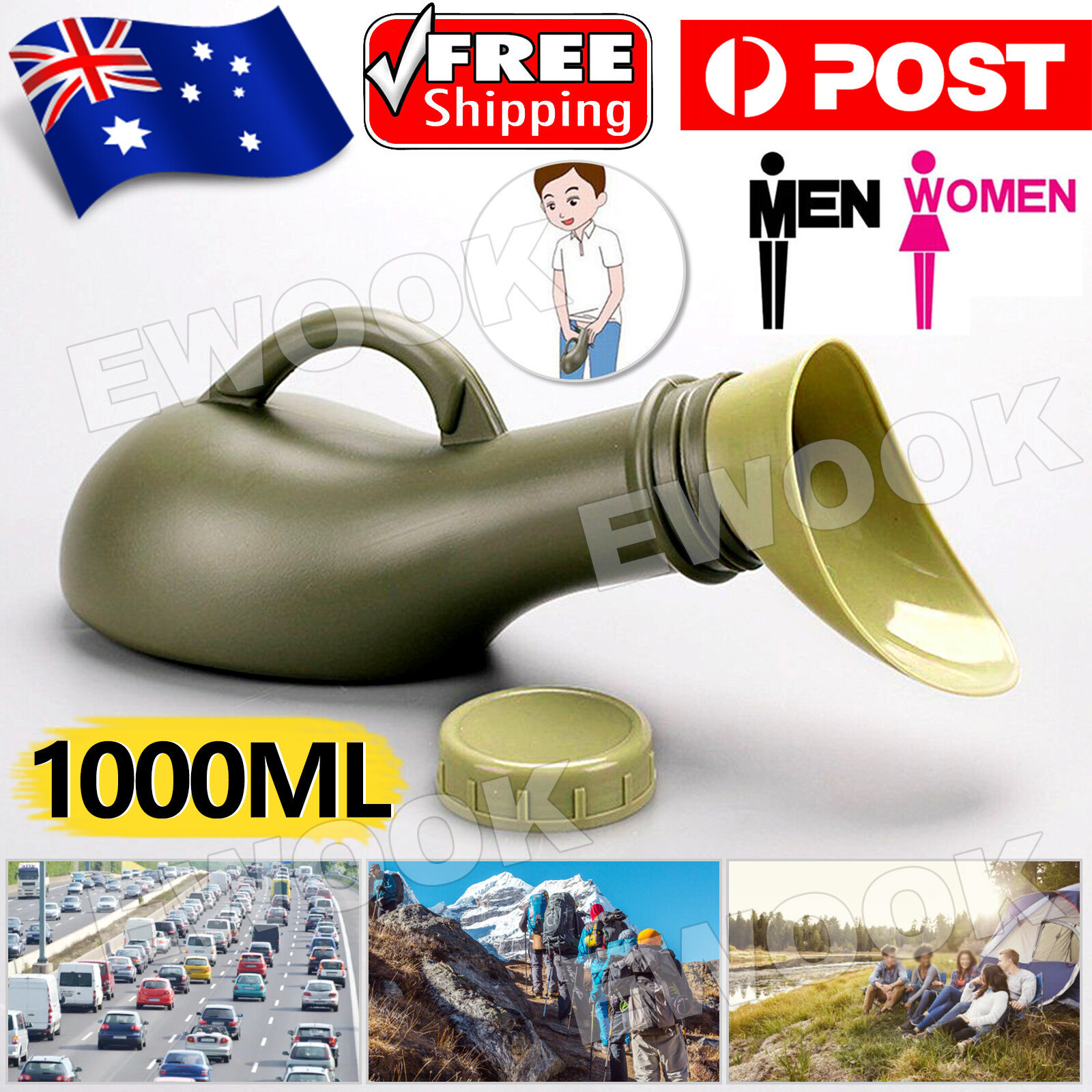 Male Female Portable Medical Urine Bottle Urinal Toilet Camping Travel 1000ml of