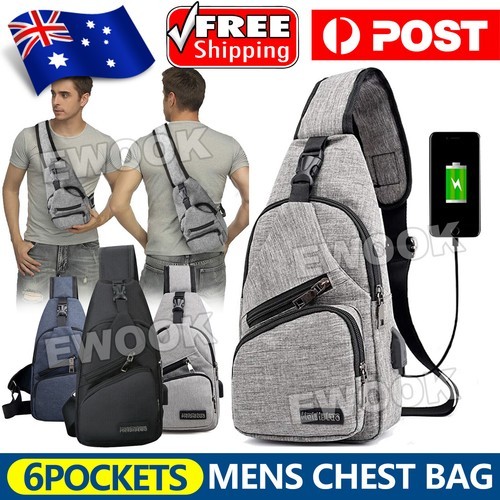 Durable Mens Chest Bag Shoulder Backpack Man Sling Cross Body Satchel Travel USB