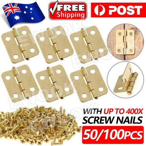50/100pcs Small Mini Decorative Jewelry Cigar Box Hinges Brushed Brass Nails AU