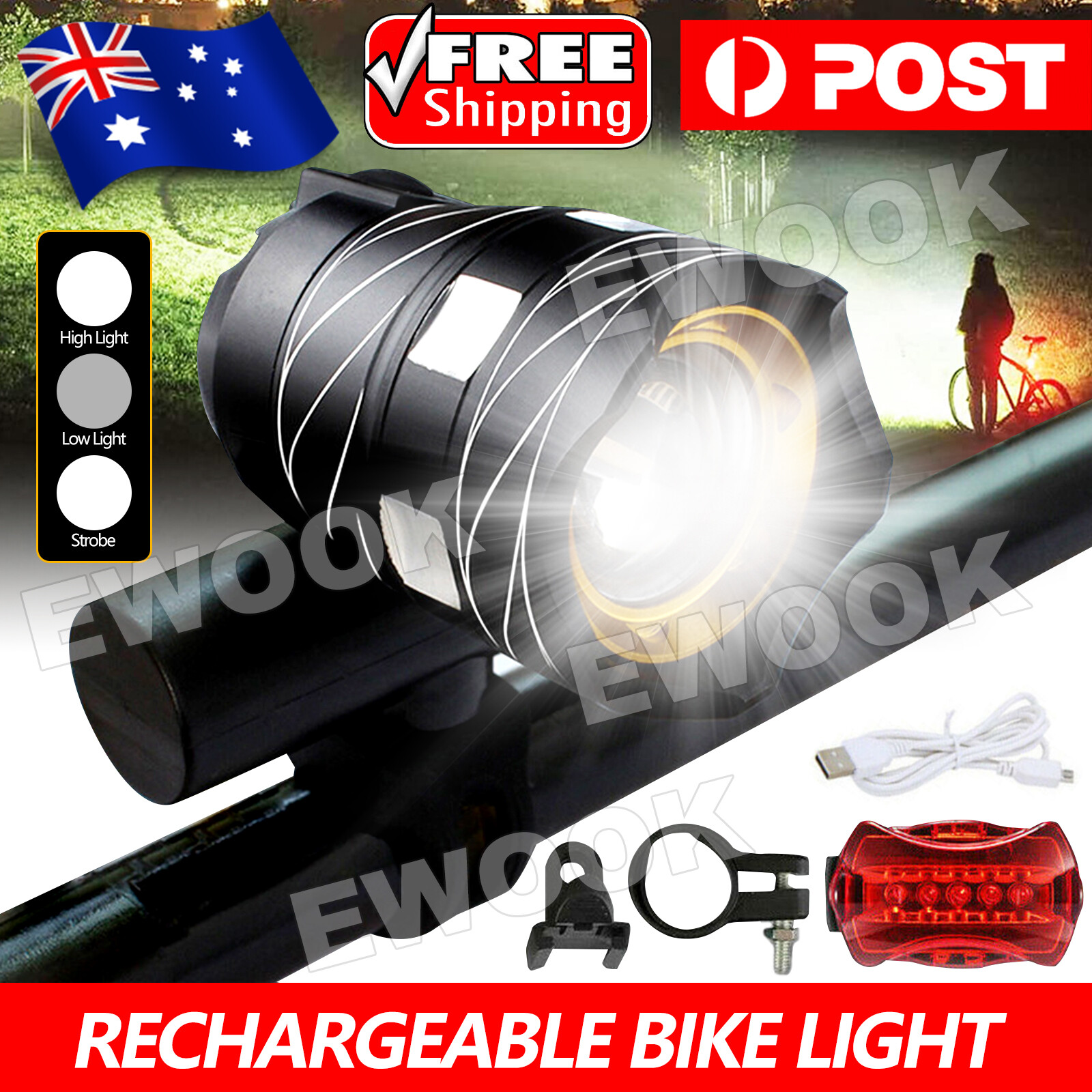 15000LM Bike Light LED USB Back Front Headlight Rechargable Bicycle Waterproof