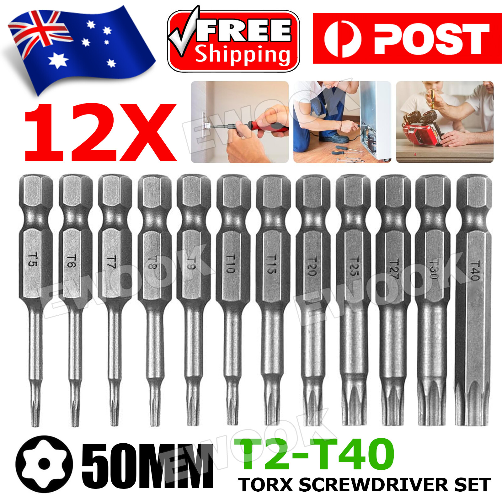 12x Security Torx Head Screwdriver Bit Set 50mm Long Magnetic Hex Shank Impact