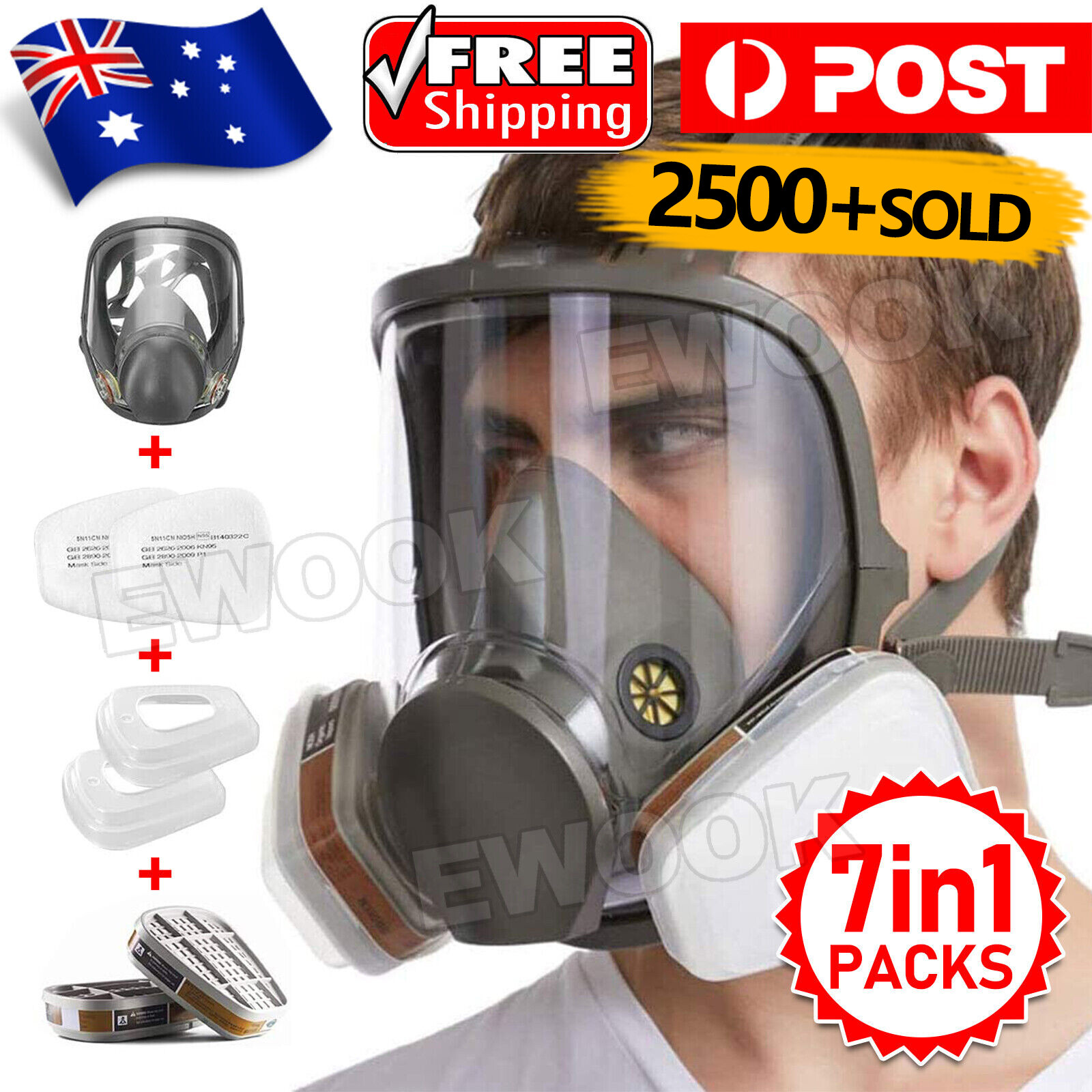 Gas Mask 7 in 1 Full Face Chemical Spray Painting Respirator Vapour 6800 AU One