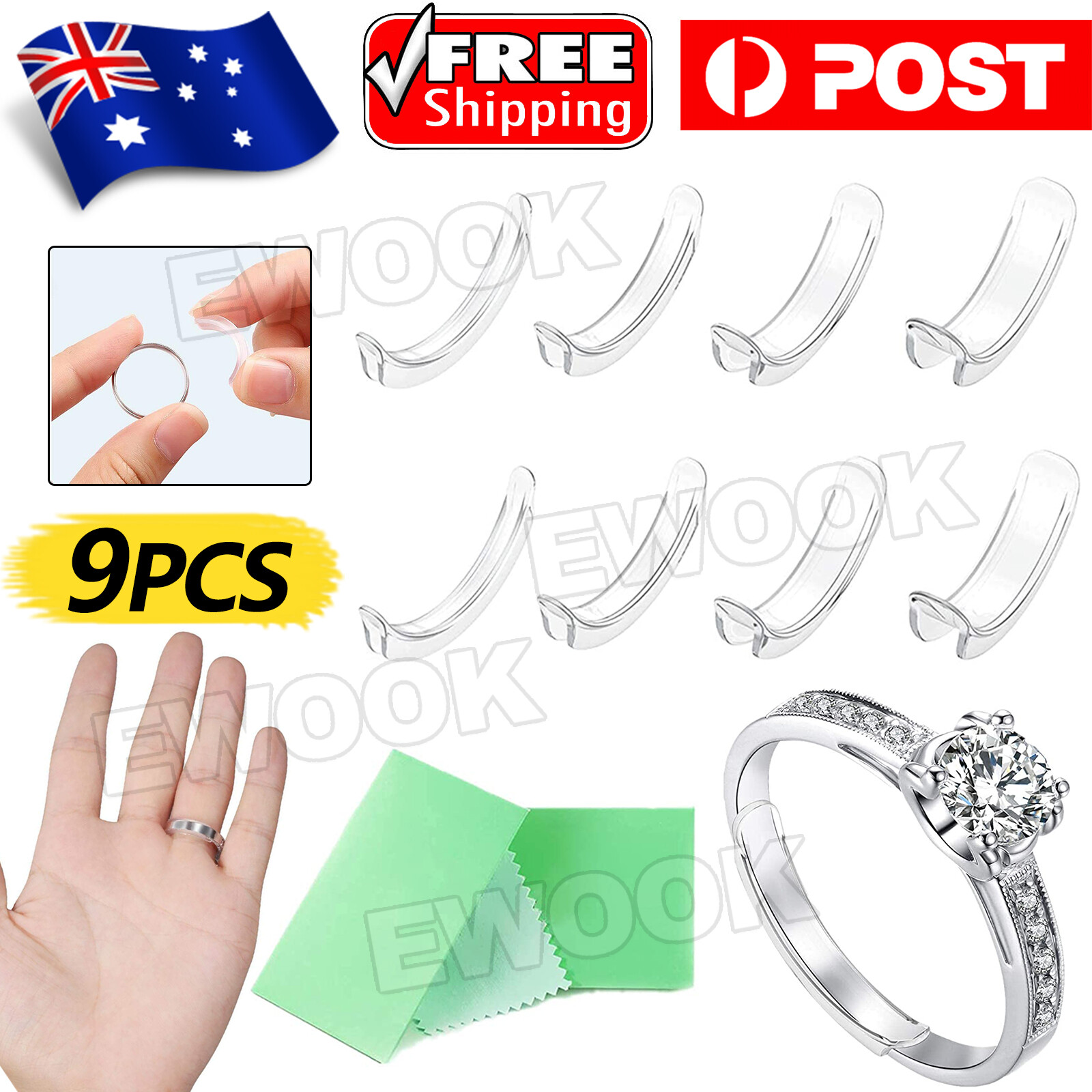9Pcs/Set Invisible Clear Ring Size Adjuster Resizer Loose Guard Reducer as show