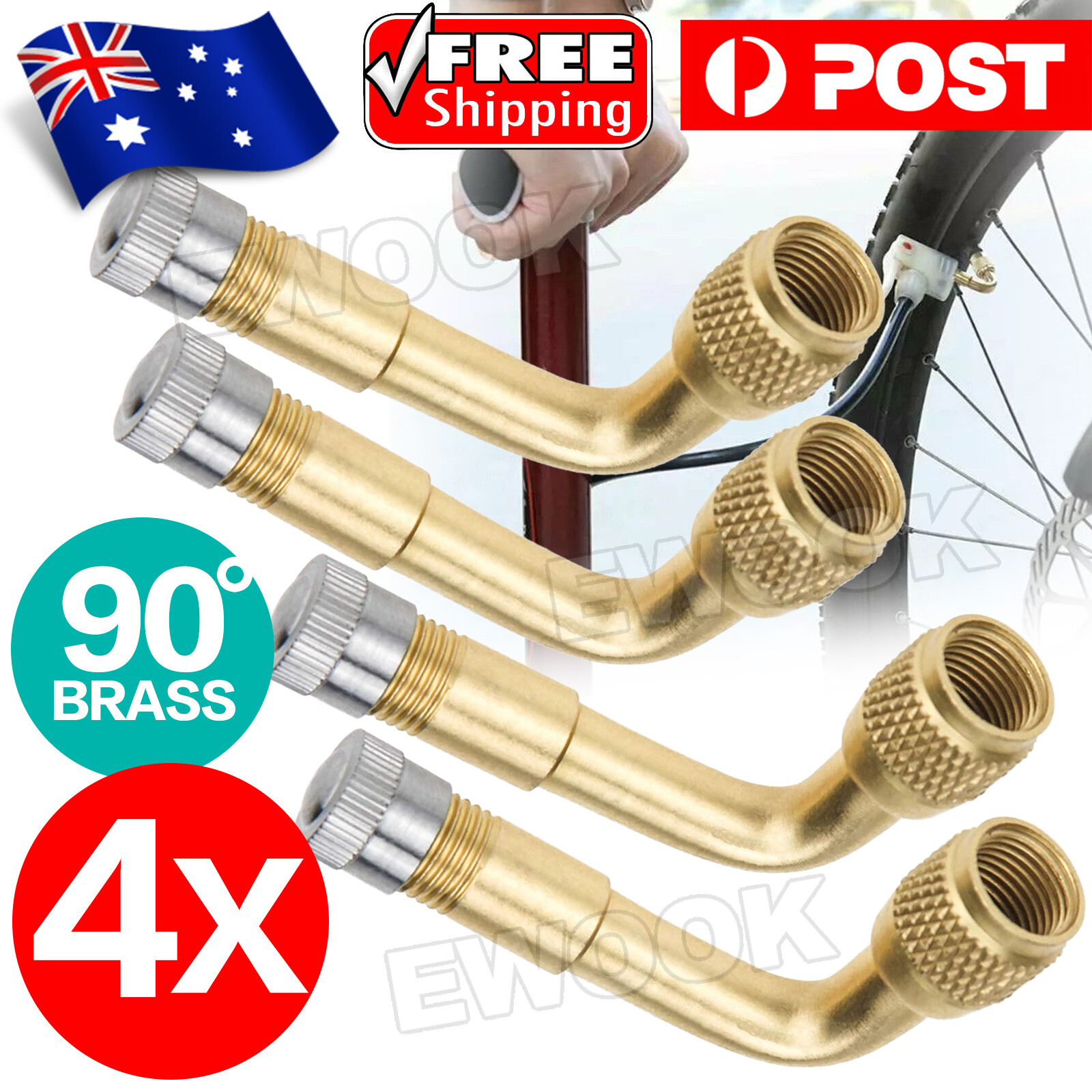 4PCS Valve Extension Tyre Stem Adapter Core Cap 90 Angle Car Bike Truck Brass AU
