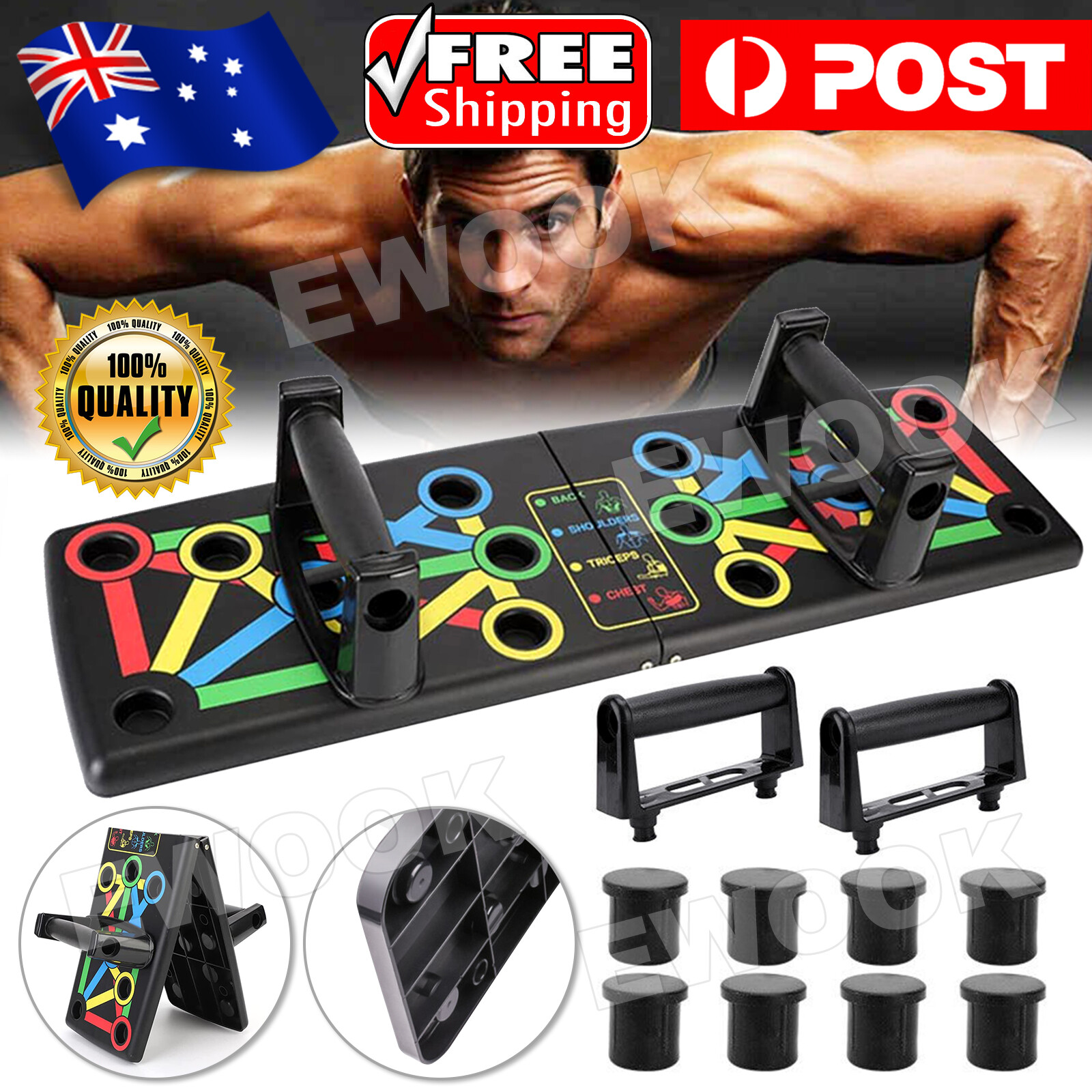 Push Up Board Rack Bar Grip Handle Muscle Gym Train Workout Fitness Stand Black