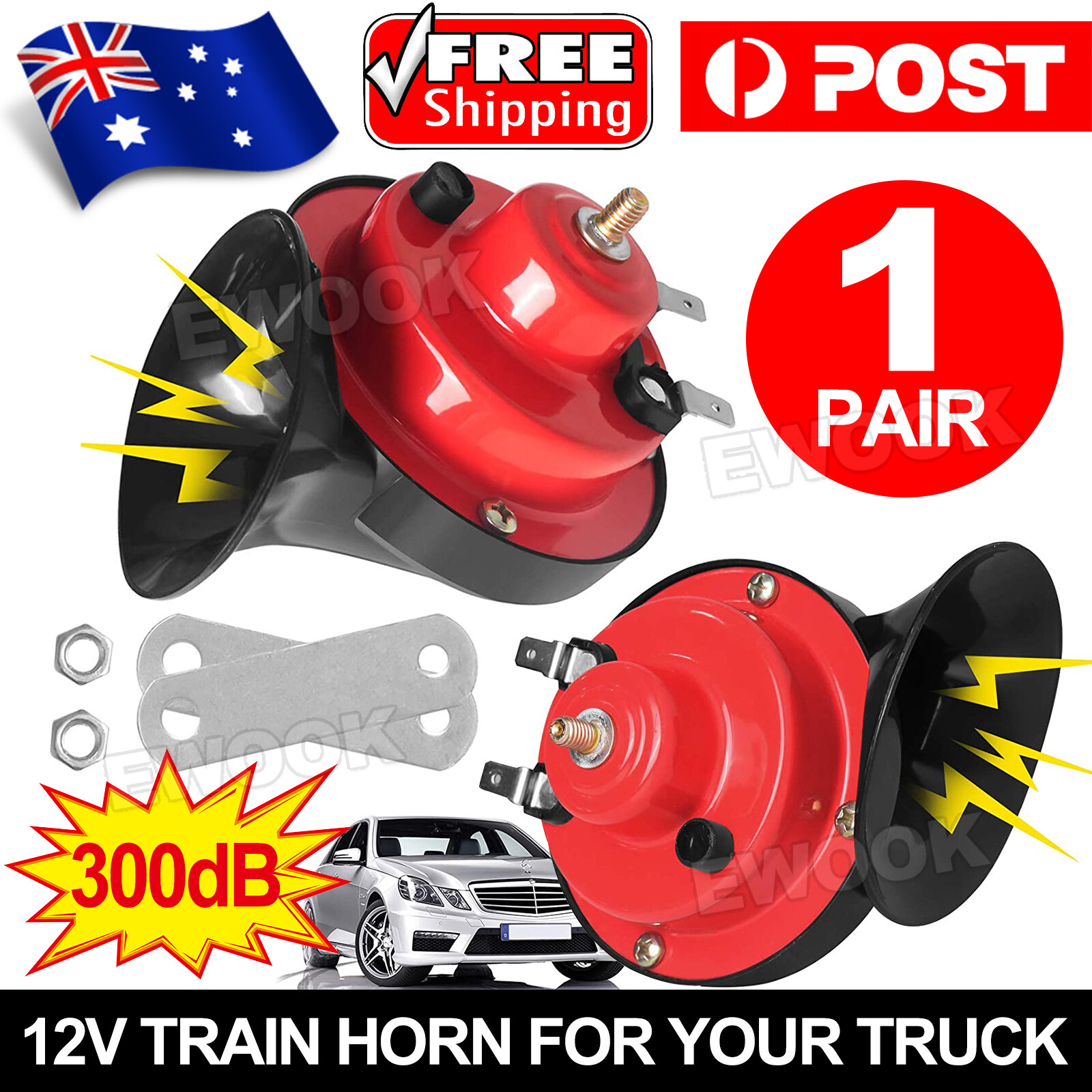 1 Pair 12V 300DB Super Train Horn For Trucks SUV Car Boat Motorcycles Universal