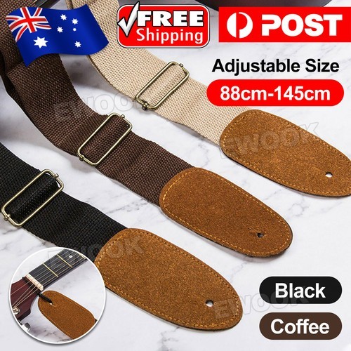 Luxury Leather Cotton Guitar Acoustic Electric Basses Strap Adjustable AU Black